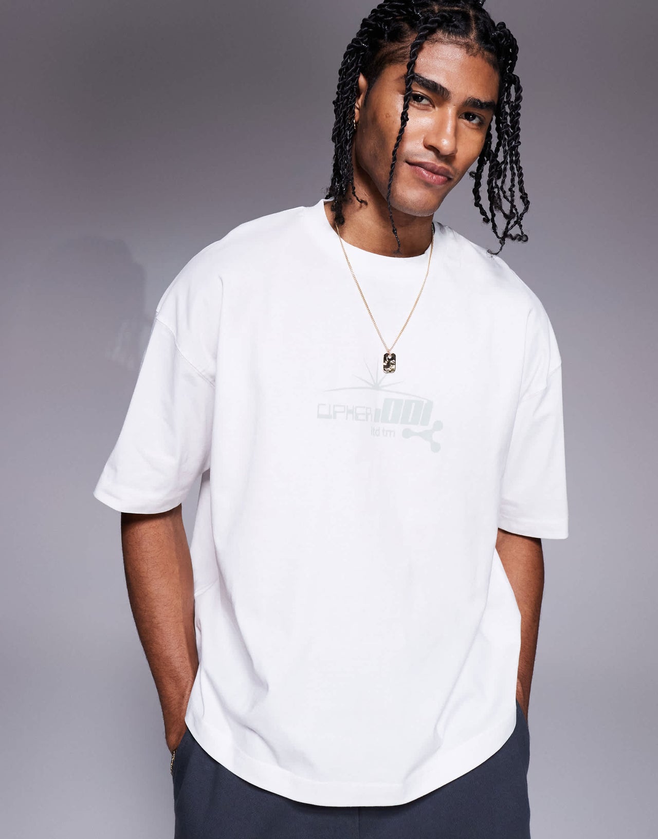 ASOS DESIGN boxy oversized t-shirt with street graphic in white