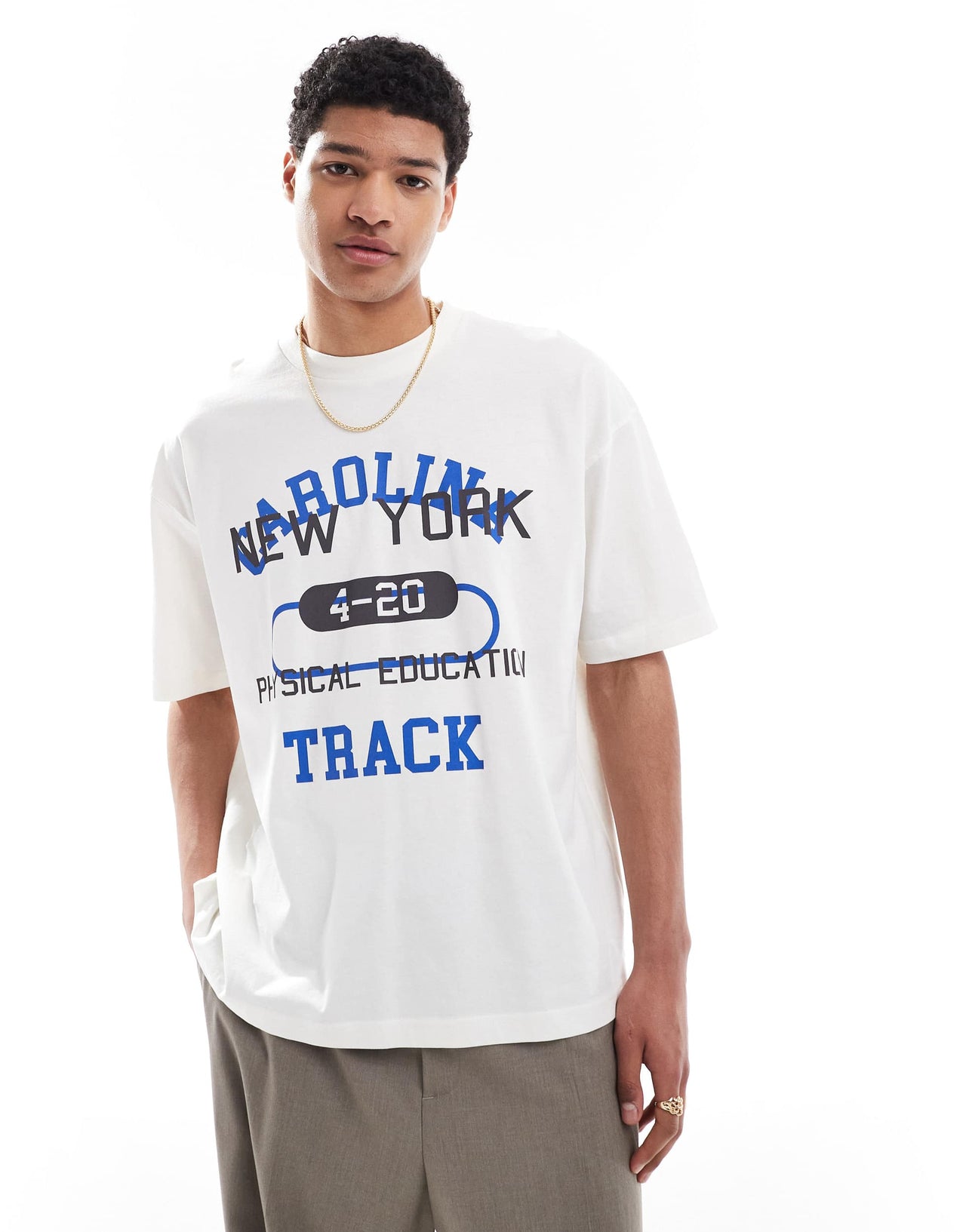 ASOS DESIGN oversized t-shirt with sports graphic in off white