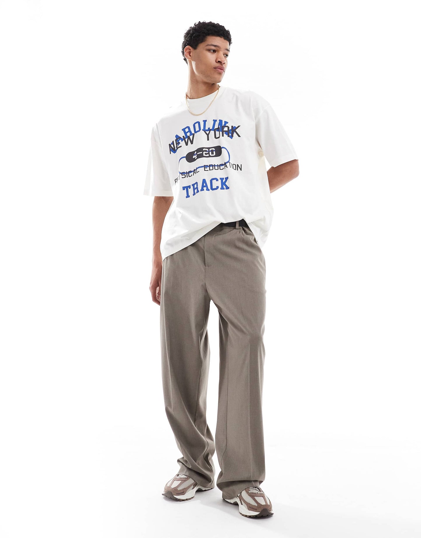 ASOS DESIGN oversized t-shirt with sports graphic in off white