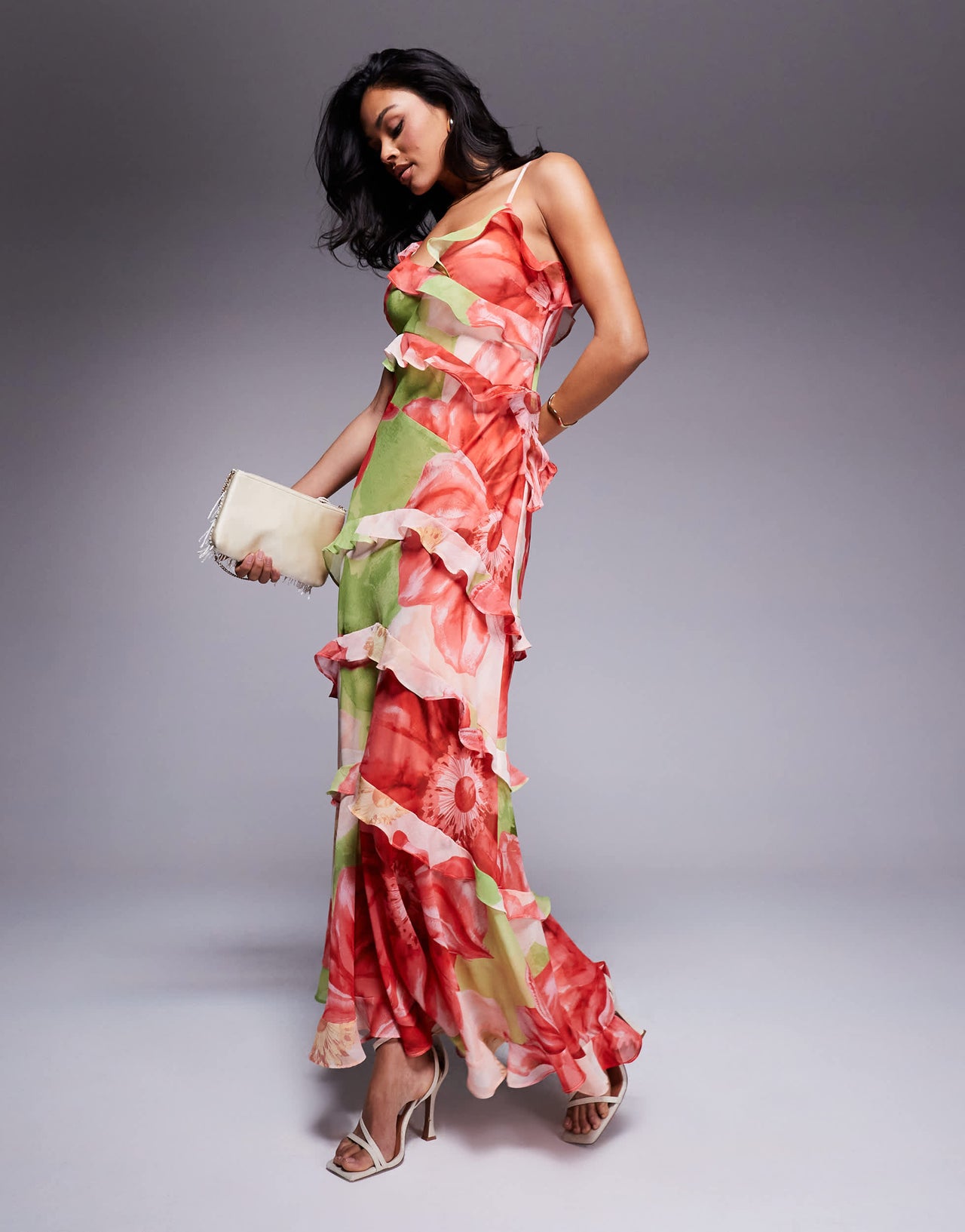 Ever New ruffle maxi dress in red and lime floral