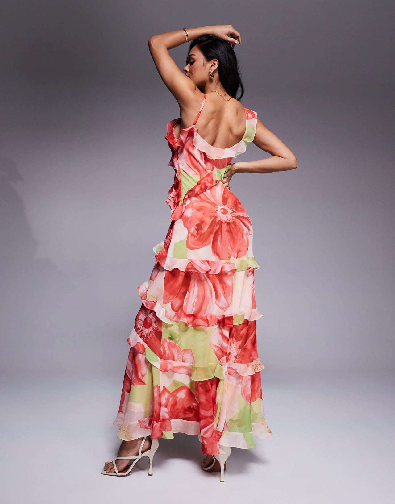 Ever New ruffle maxi dress in red and lime floral