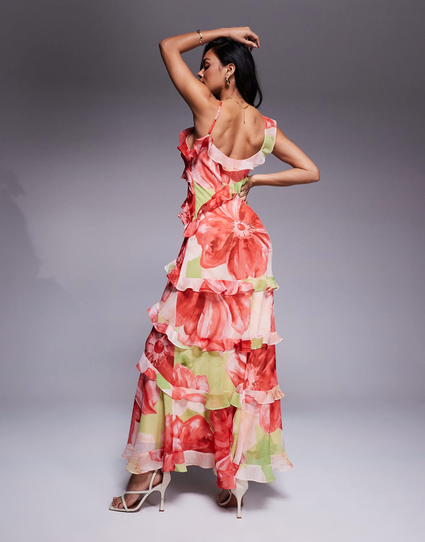 Ever New ruffle maxi dress in red and lime floral