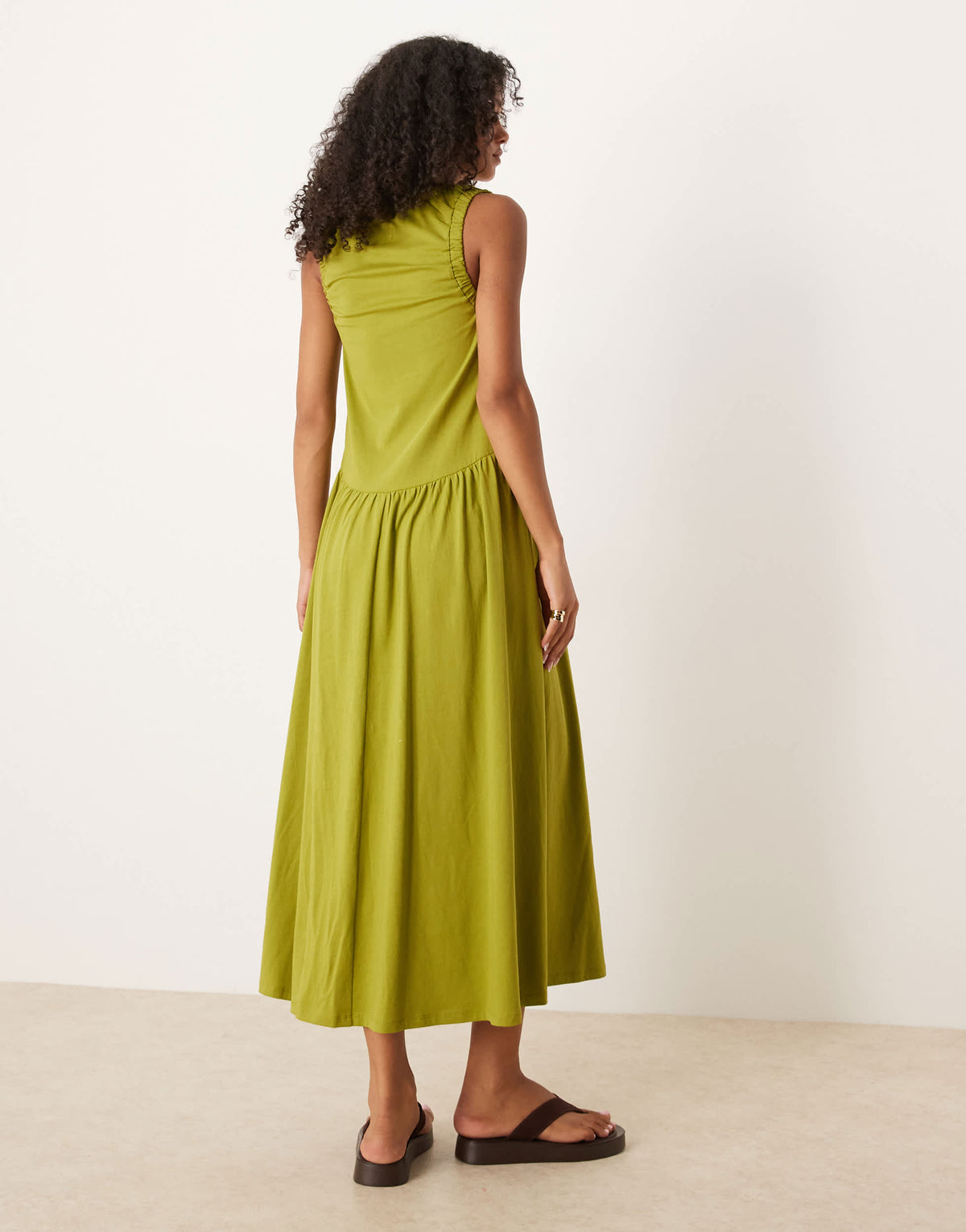 ASOS DESIGN ruched scoop smock midi dress in olive