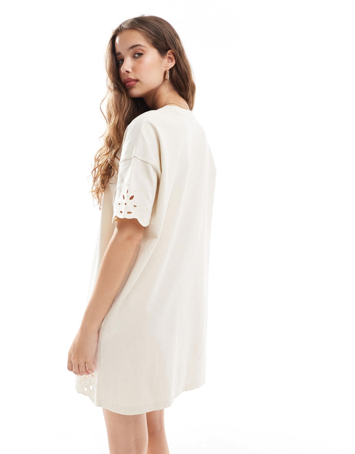 Miss Selfridge cutwork hem t-shirt dress in ecru