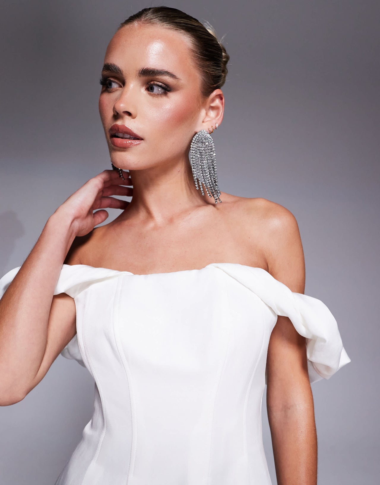 Ever New Petite off shoulder mini dress in porcelain