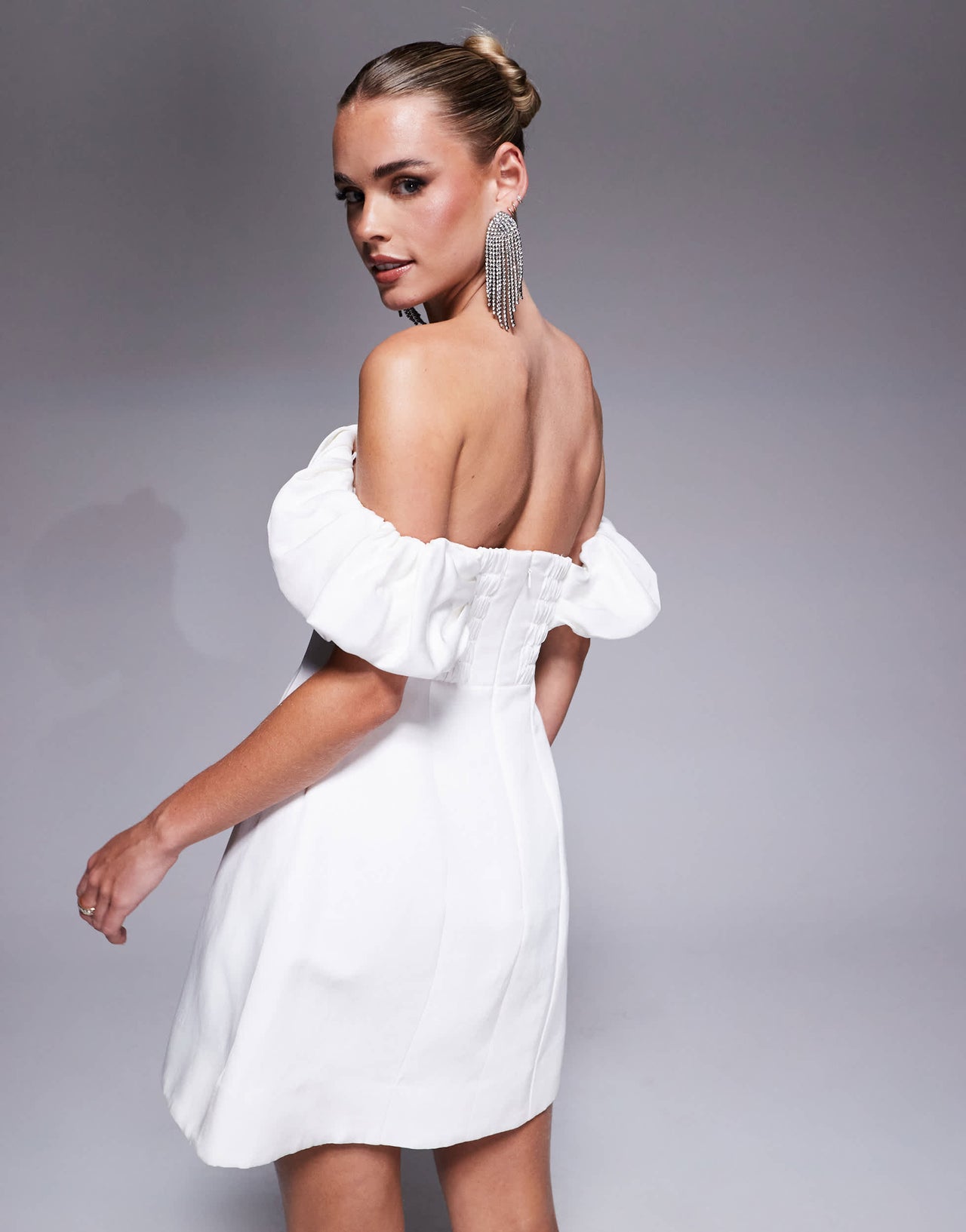 Ever New Petite off shoulder mini dress in porcelain