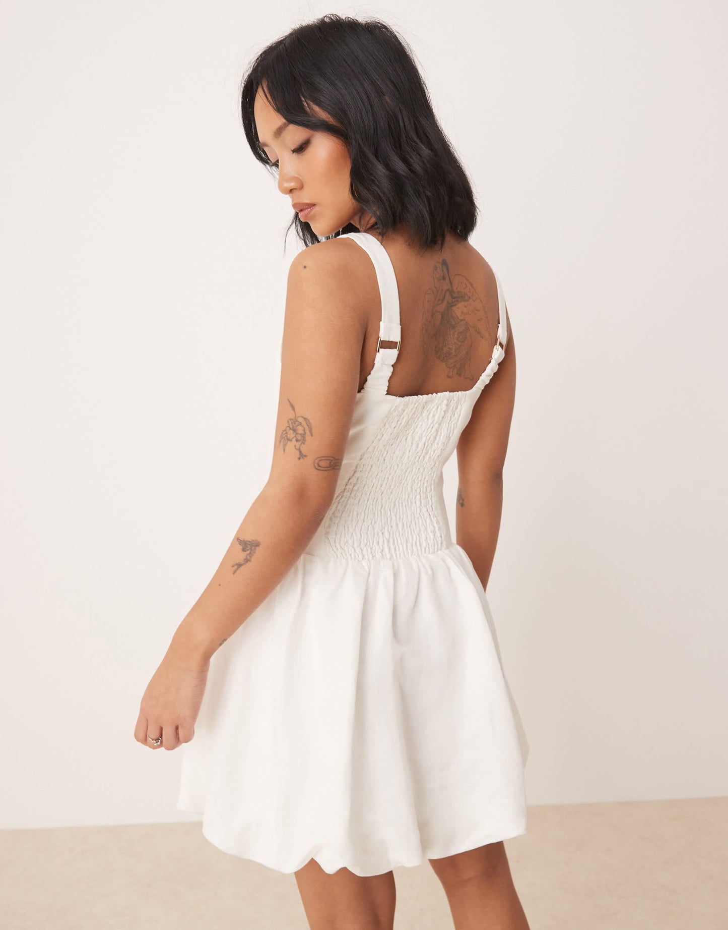 Ever New Petite square neck drop hem mini dress in white