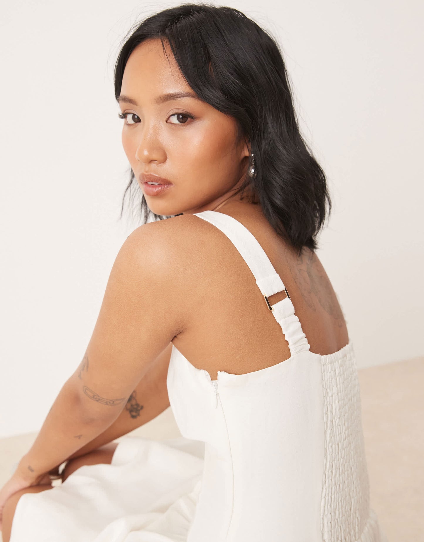 Ever New Petite square neck drop hem mini dress in white