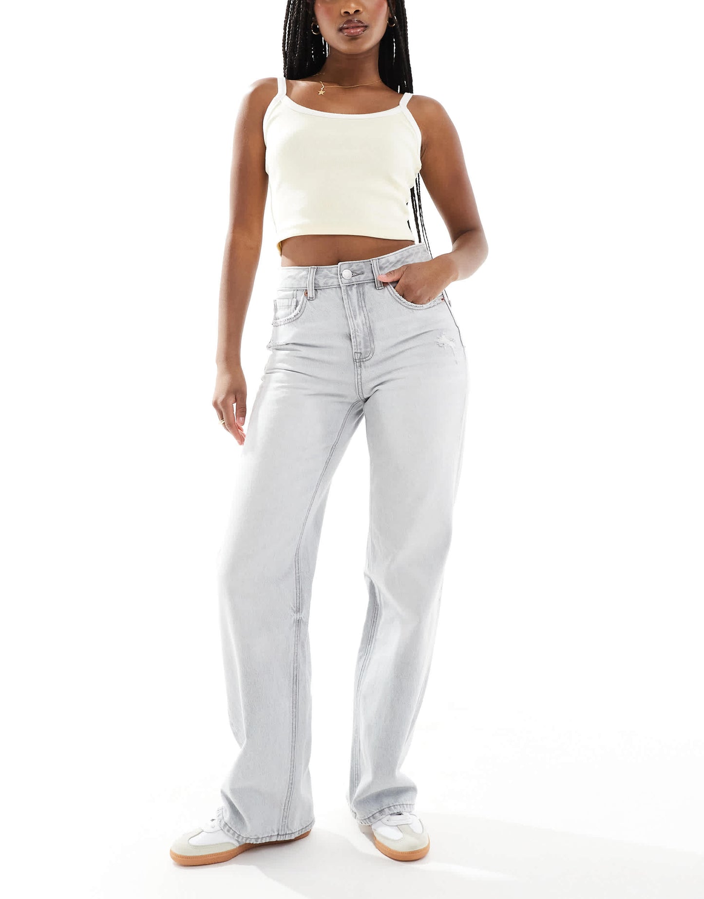 Stradivarius D92 wide leg dad jeans in light grey wash