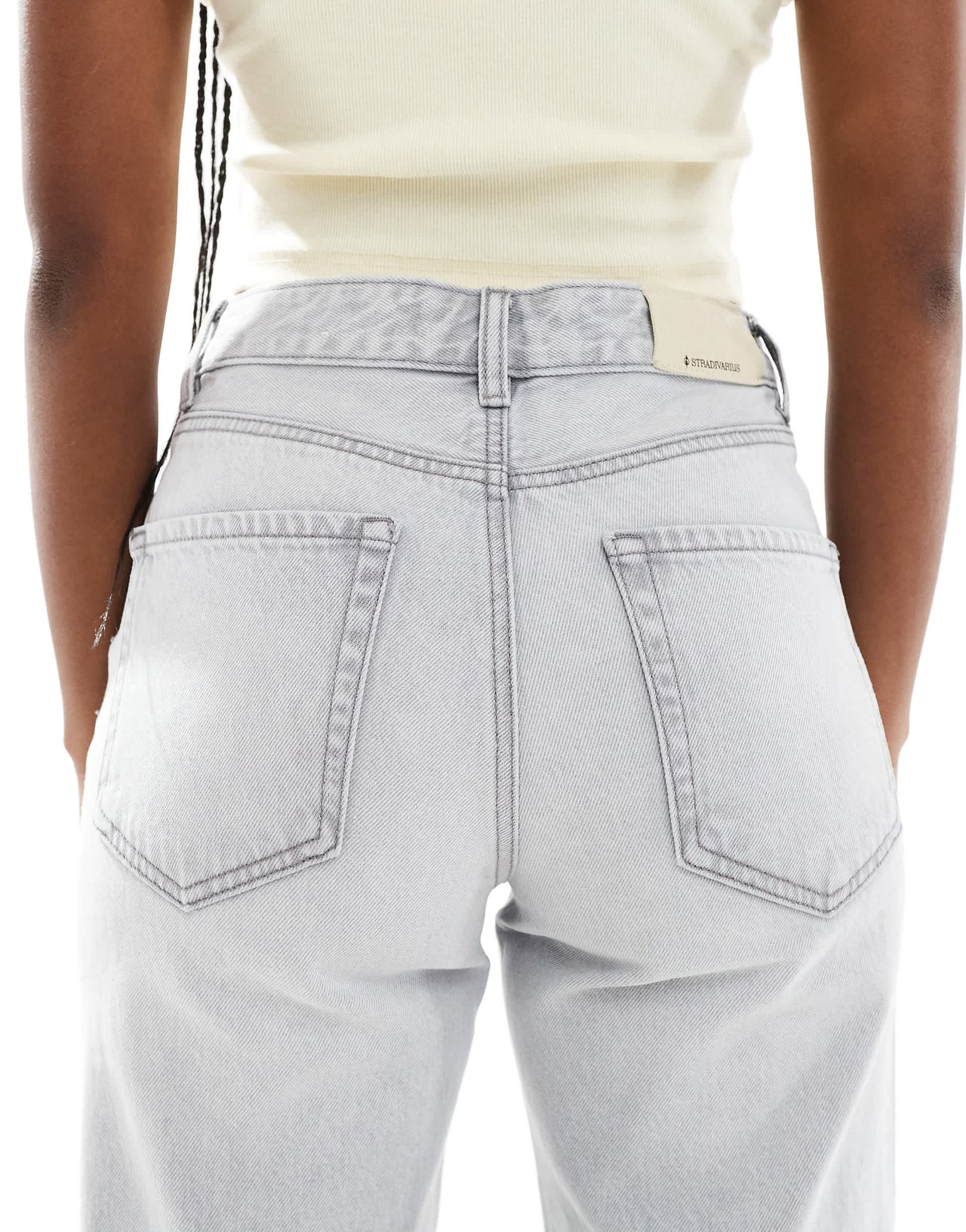 Stradivarius D92 wide leg dad jeans in light grey wash