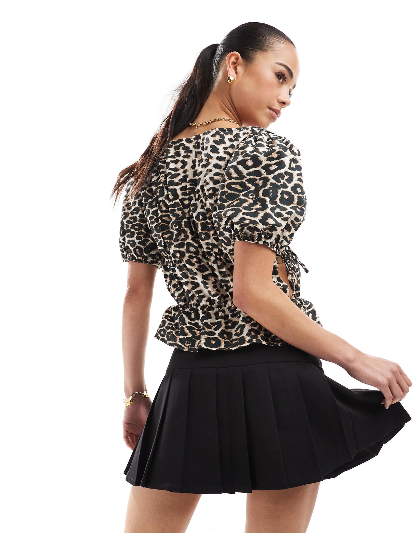 Stradivarius pleated mini skort in black