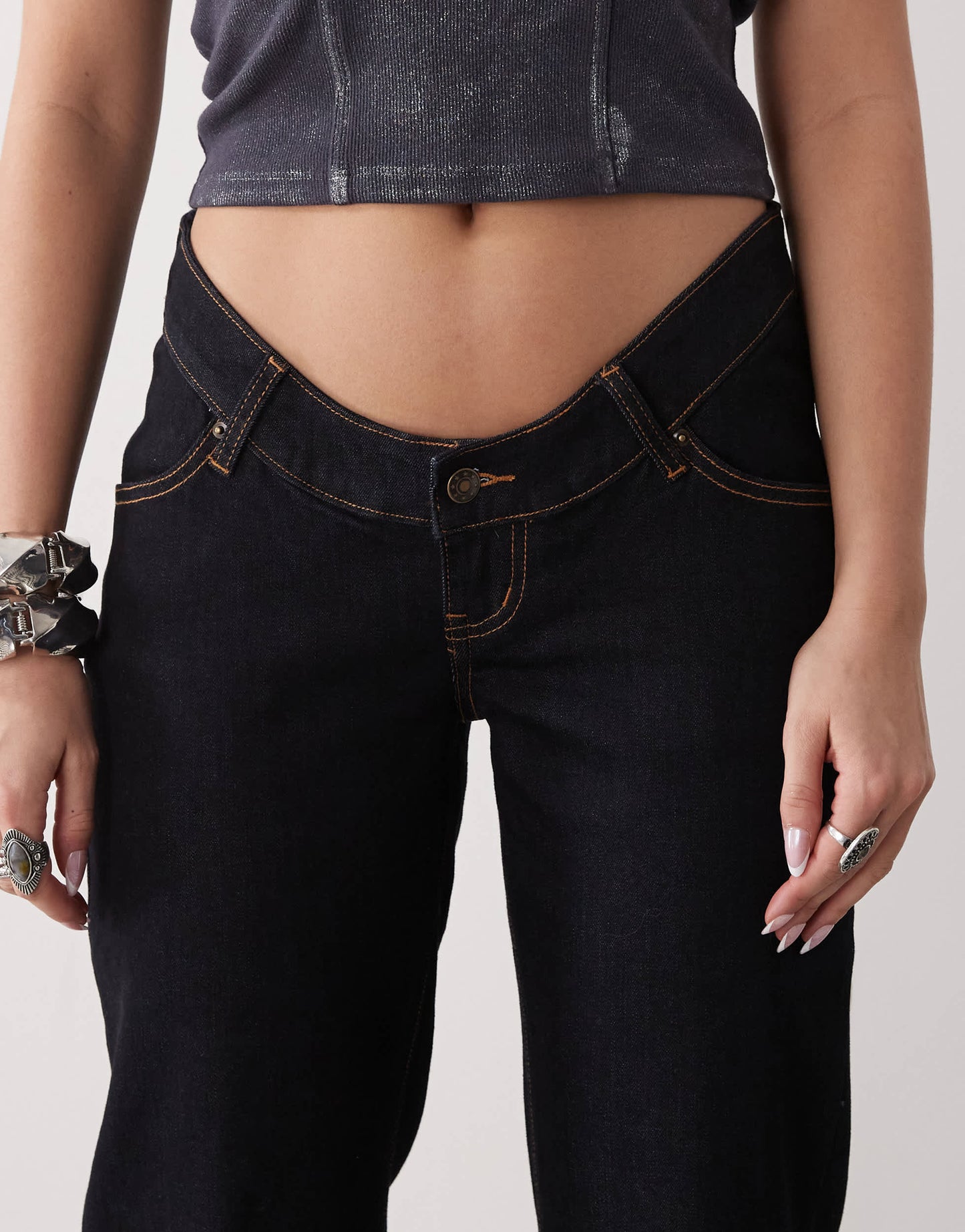Lioness Cocoon curved waist stretch sculpt straight leg jeans in dark blue denim