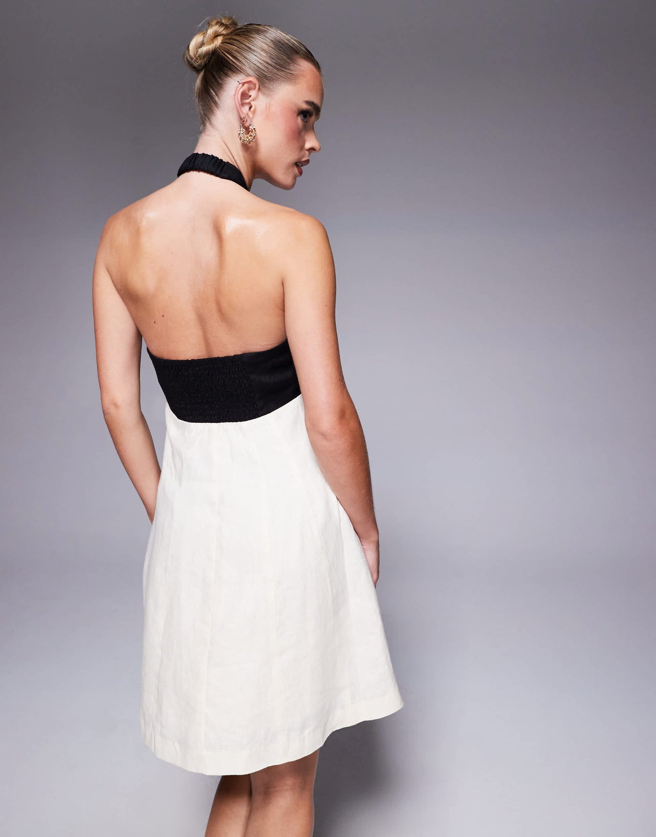 Forever New Petite contrast halter neck mini dress in monochrome
