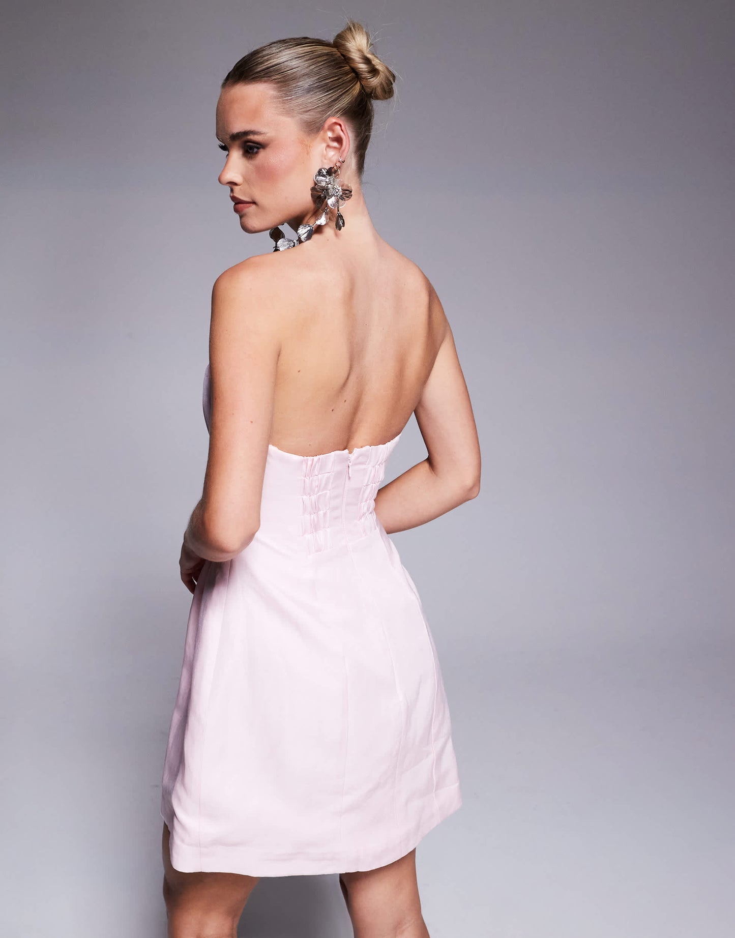 Forever New Petite bandeau tulip structured mini dress in baby pink