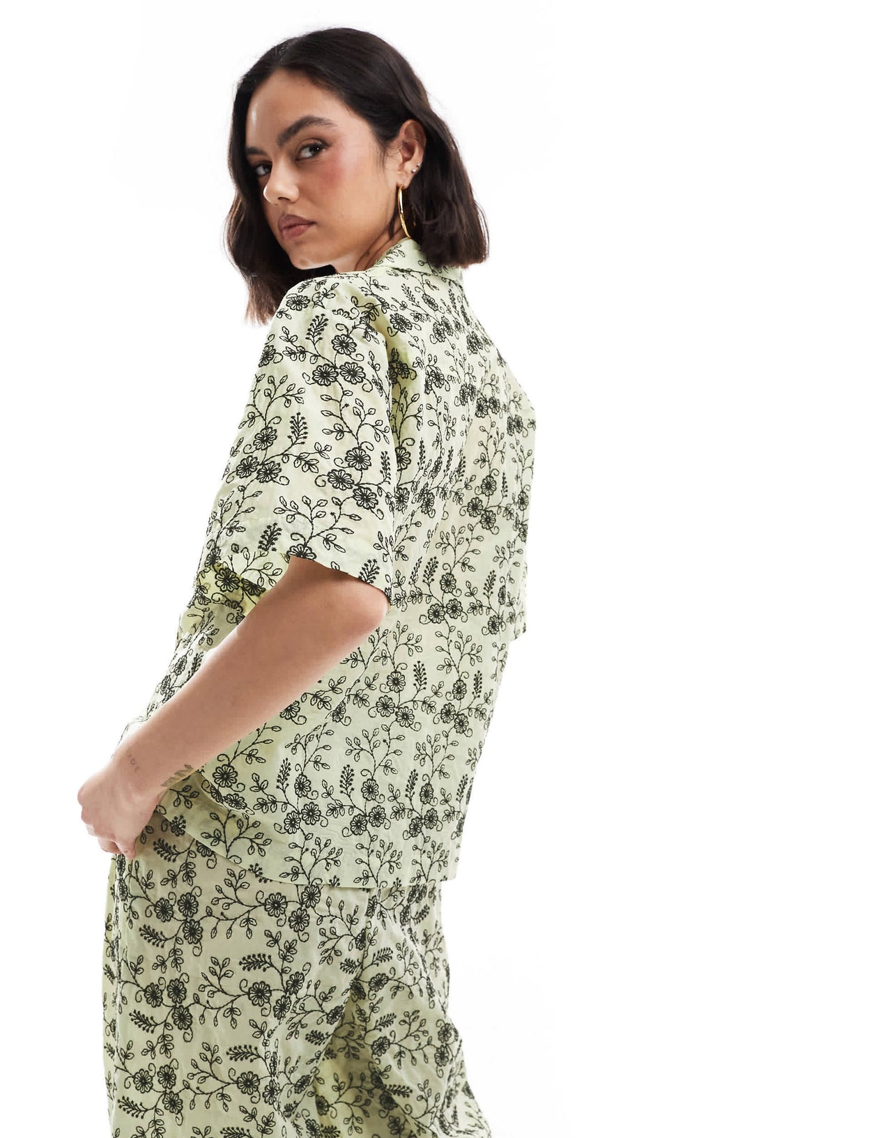 ASOS DESIGN contrast broderie co-ord shirt