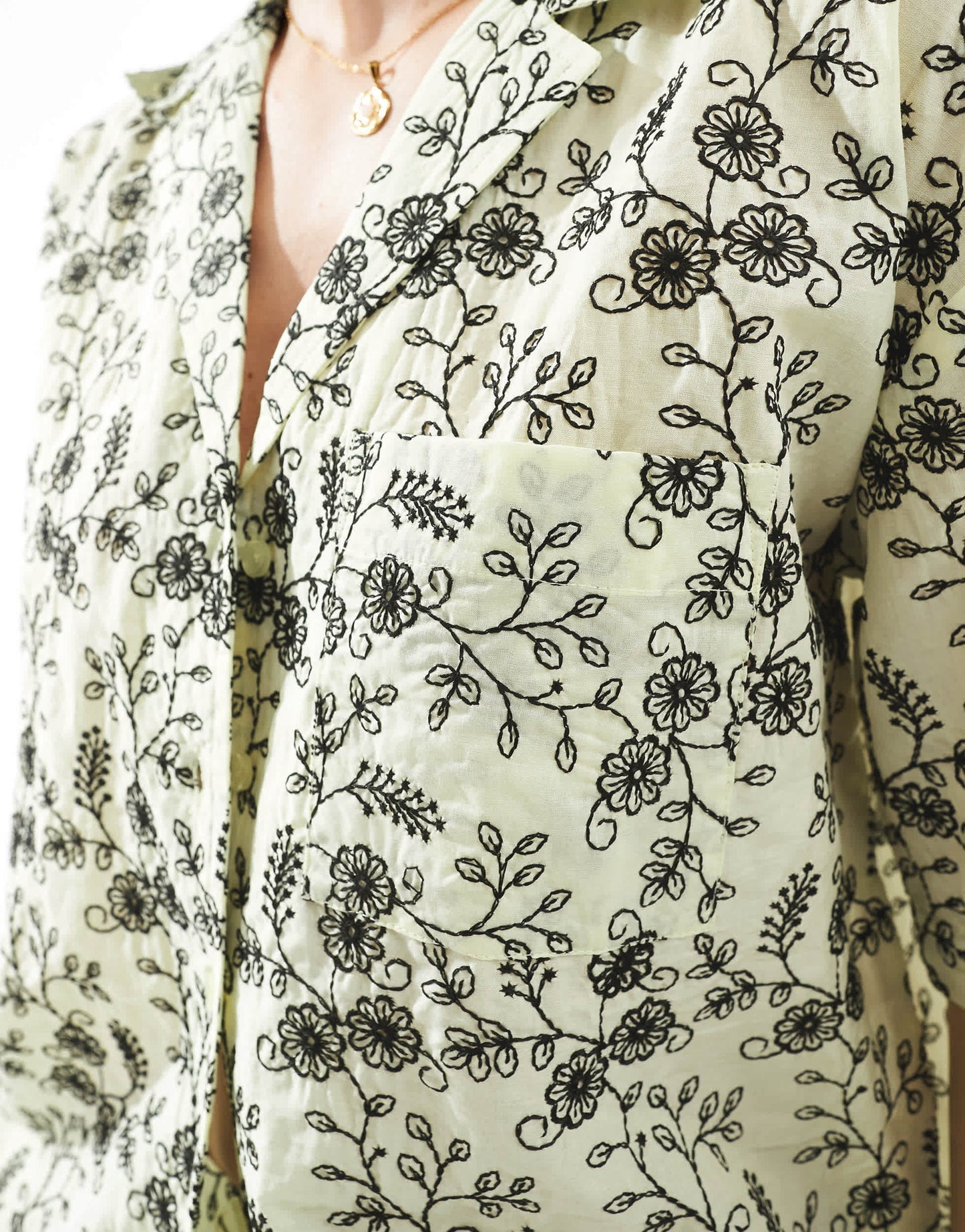 ASOS DESIGN contrast broderie co-ord shirt