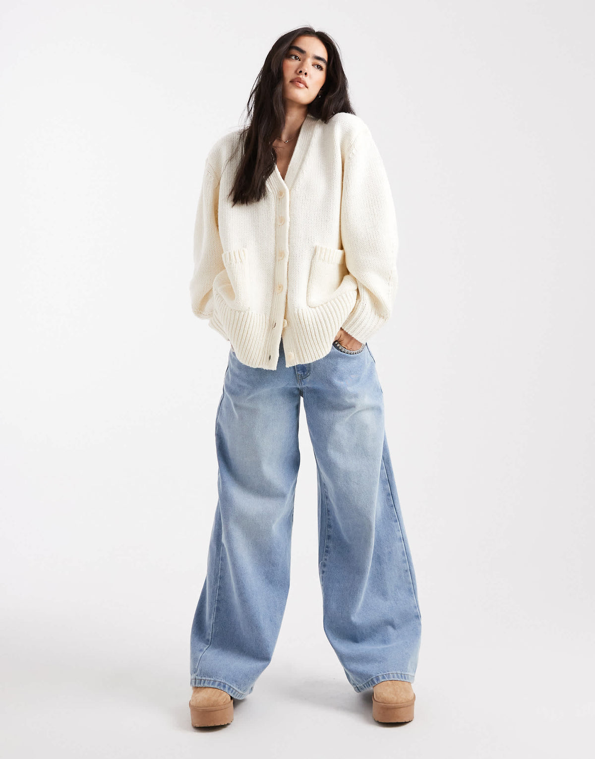 ASOS DESIGN oversized chunky boyfriend cardigan in cream