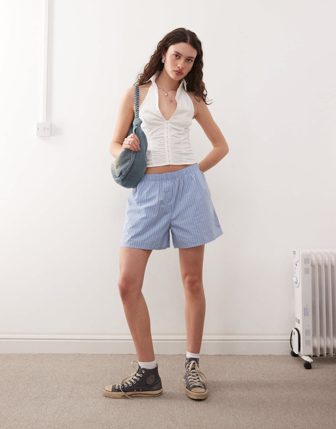 COLLUSION halter neck shirt top in white