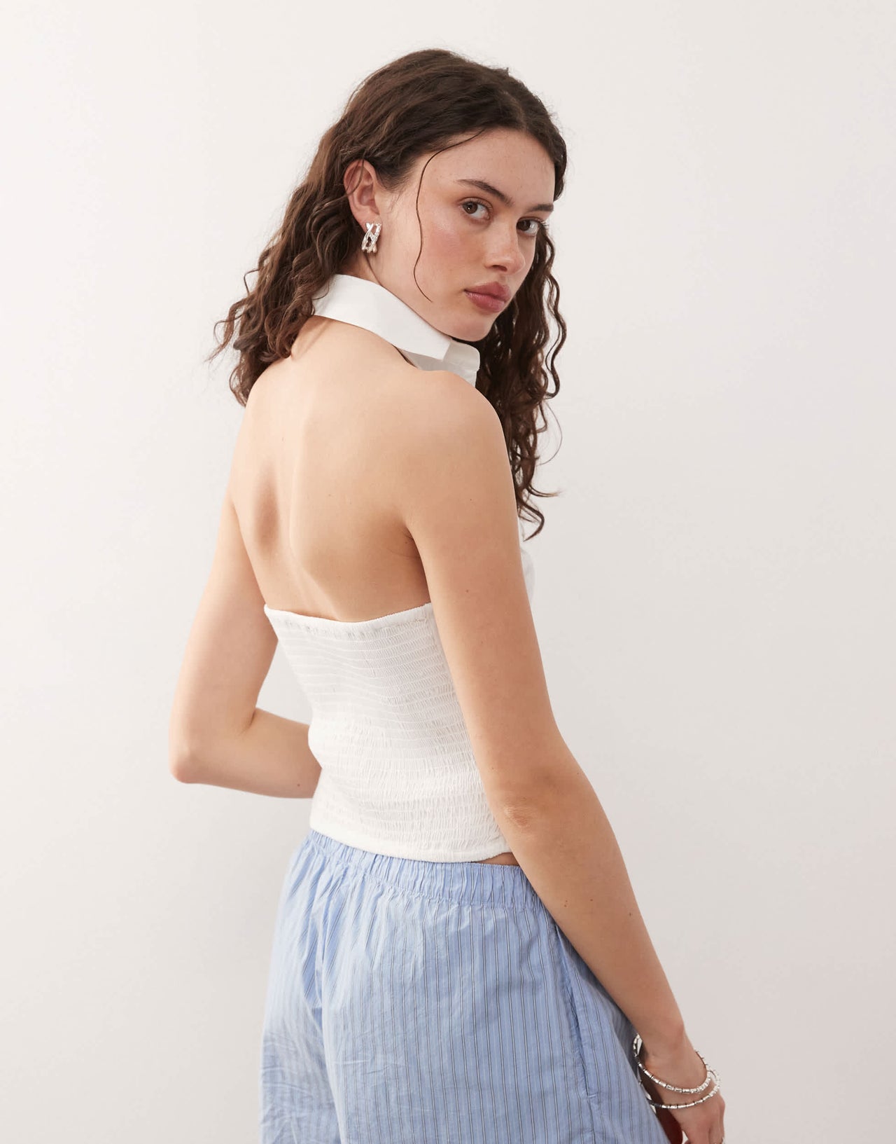 COLLUSION halter neck shirt top in white