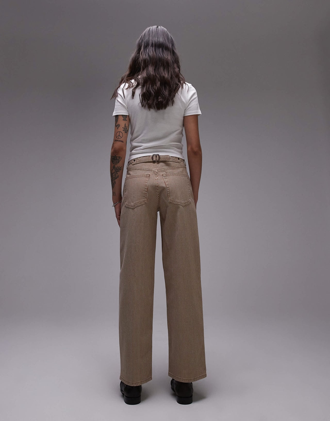 Topshop Cinch low rise relaxed jean in tan stripe