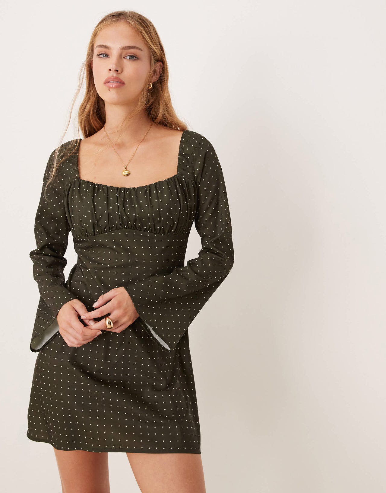 Kiss The Sky polka dot mini dress in forest green