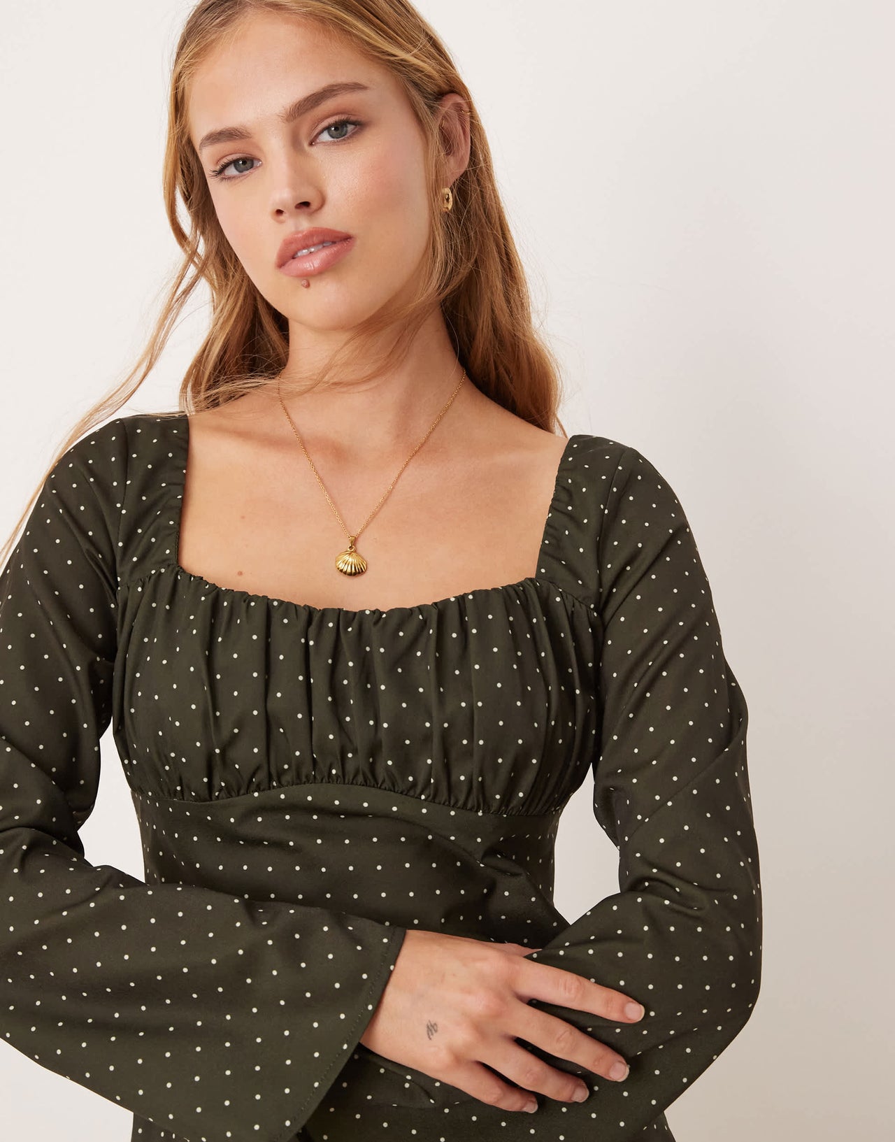 Kiss The Sky polka dot mini dress in forest green