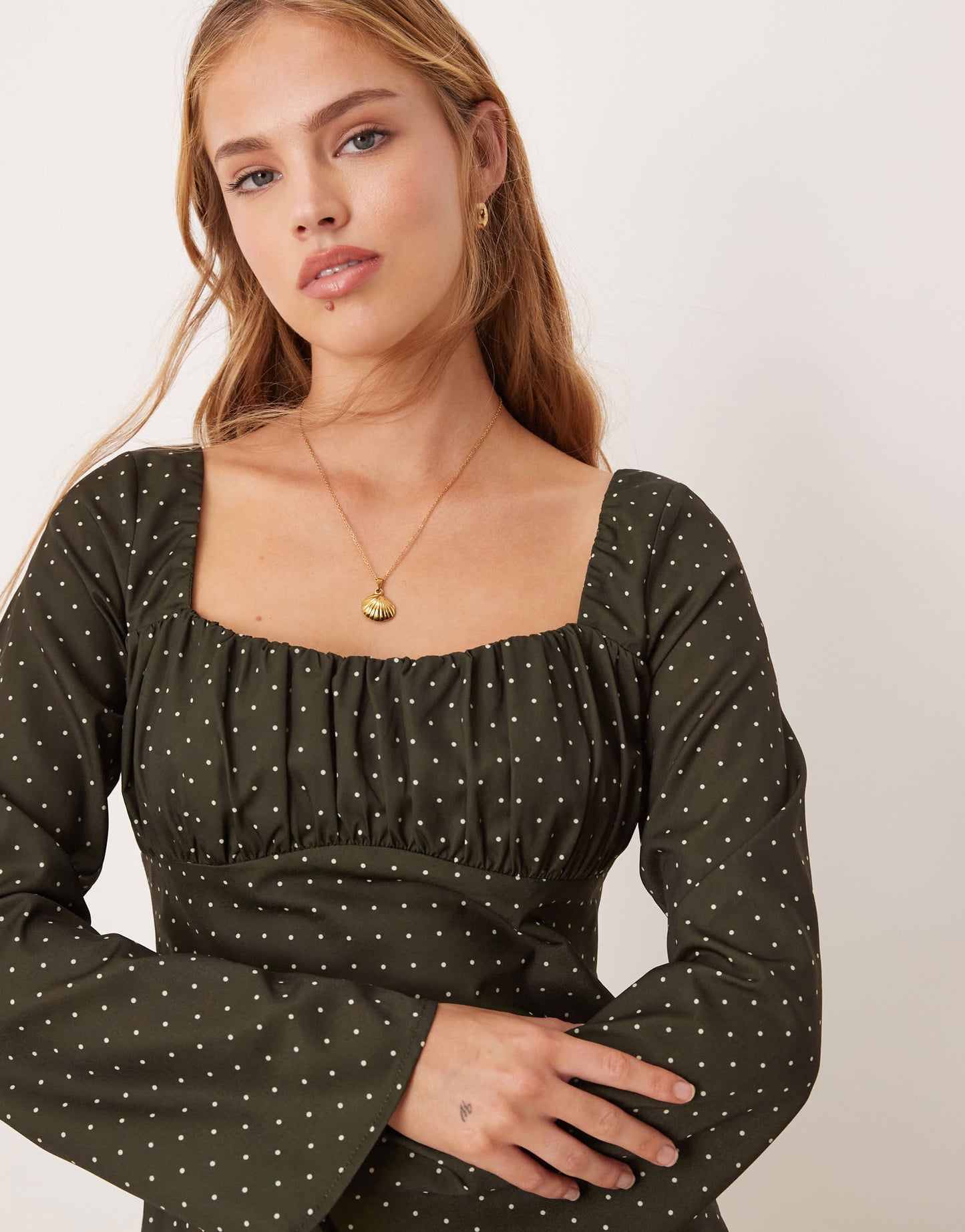 Kiss The Sky polka dot mini dress in forest green