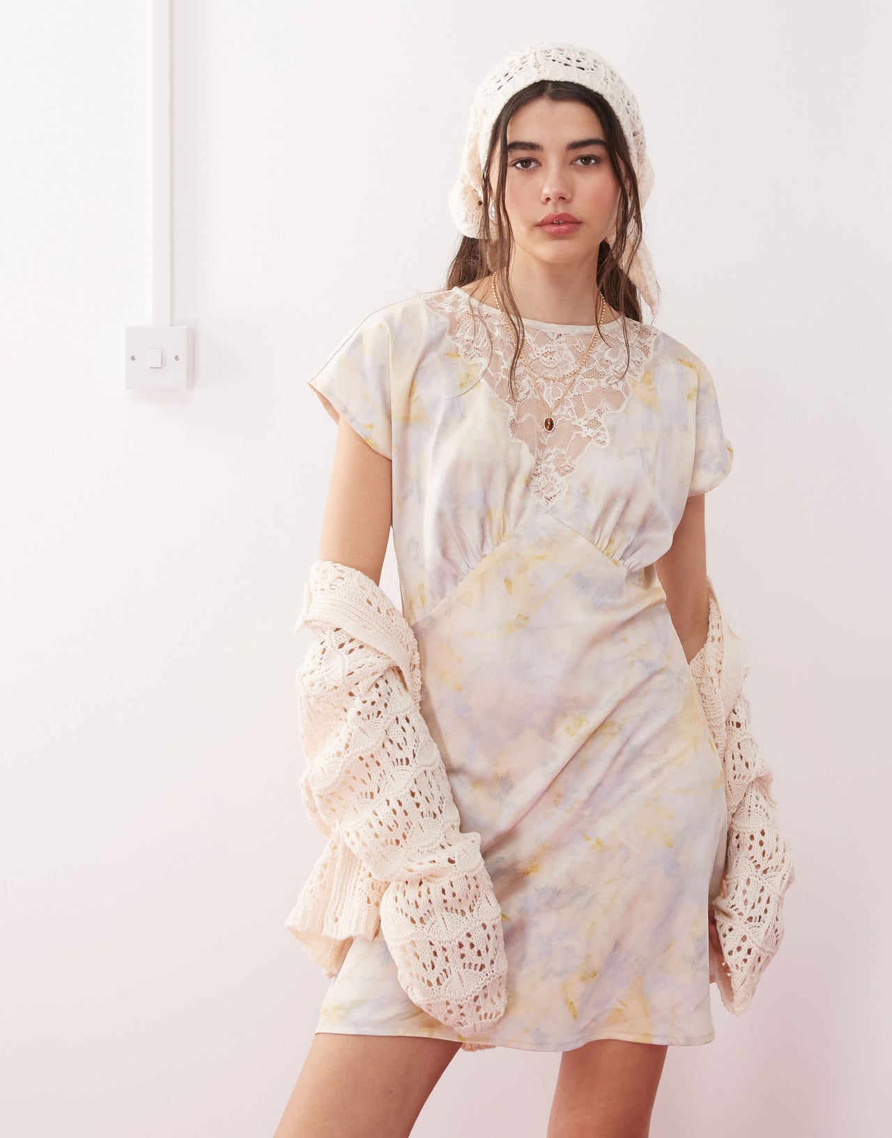 Reclaimed Vintage mini tea dress with lace insert in floral print
