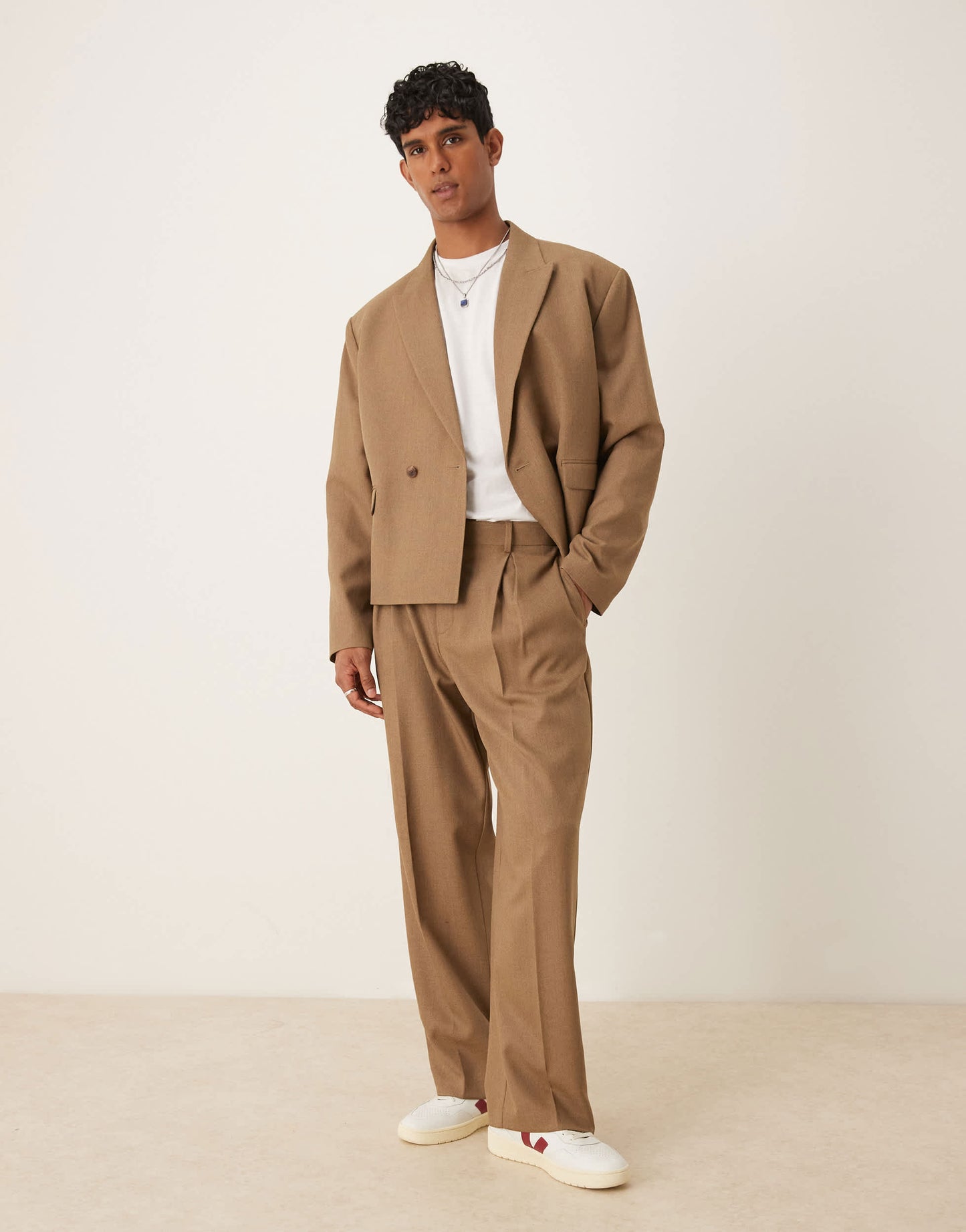ASOS DESIGN wide leg suit trousers in brown