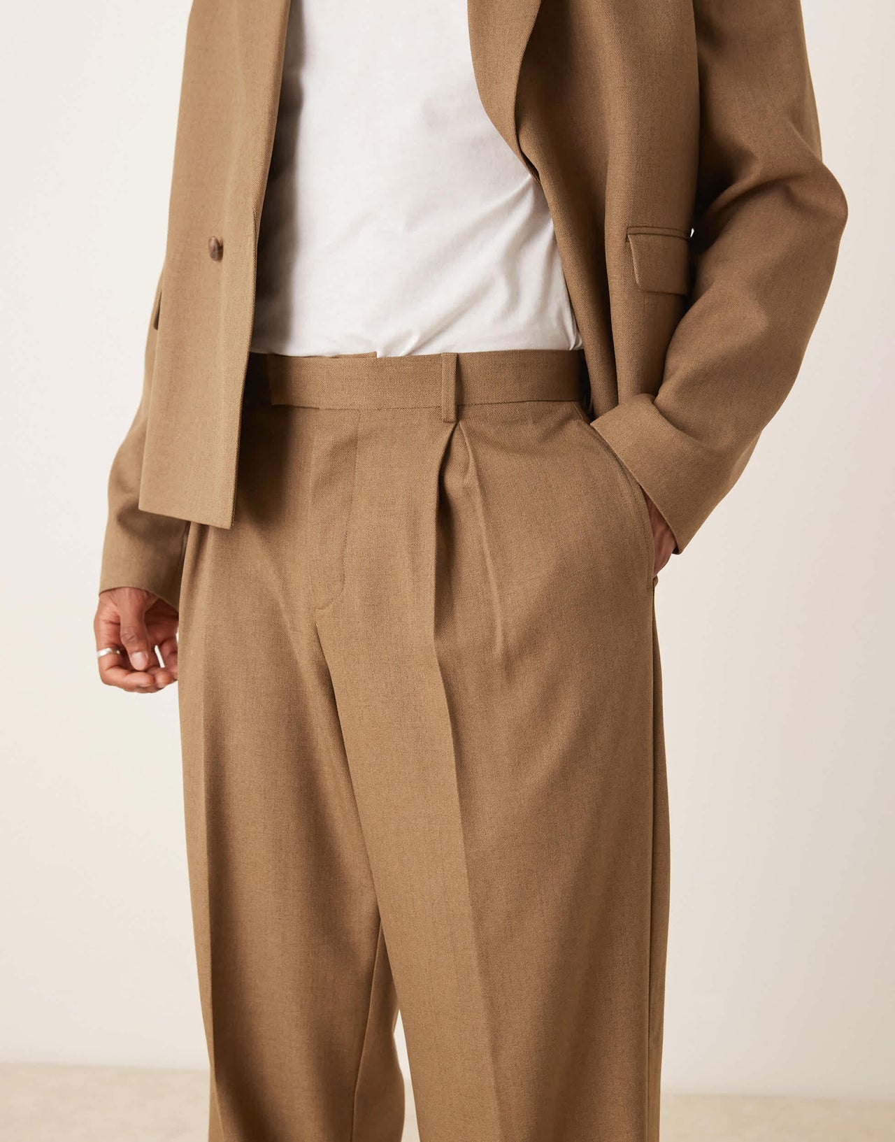 ASOS DESIGN wide leg suit trousers in brown
