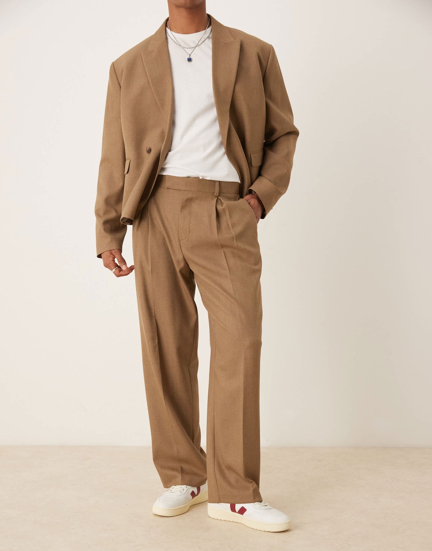 ASOS DESIGN wide leg suit trousers in brown
