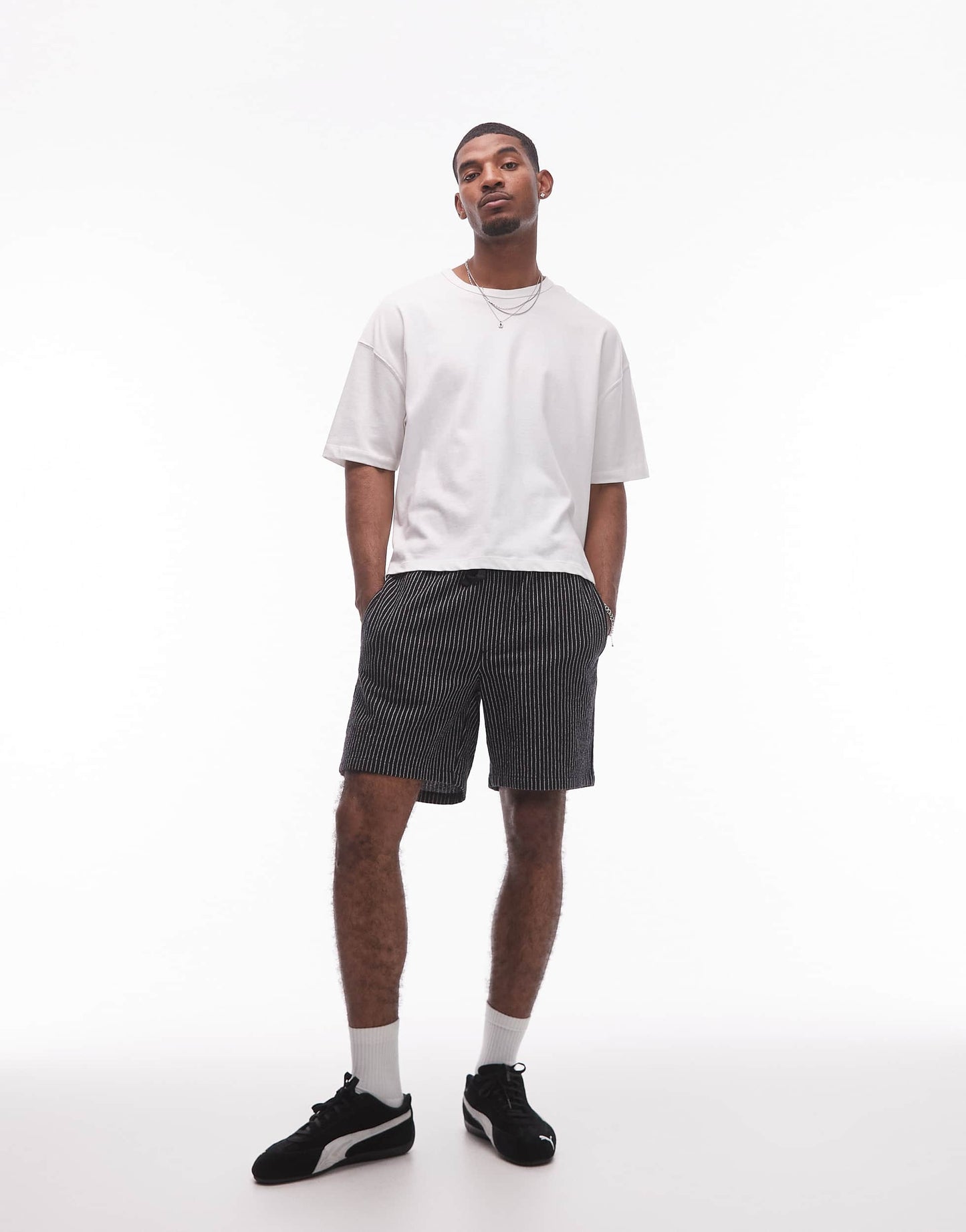 Topman baggy fit texture stripe short in black