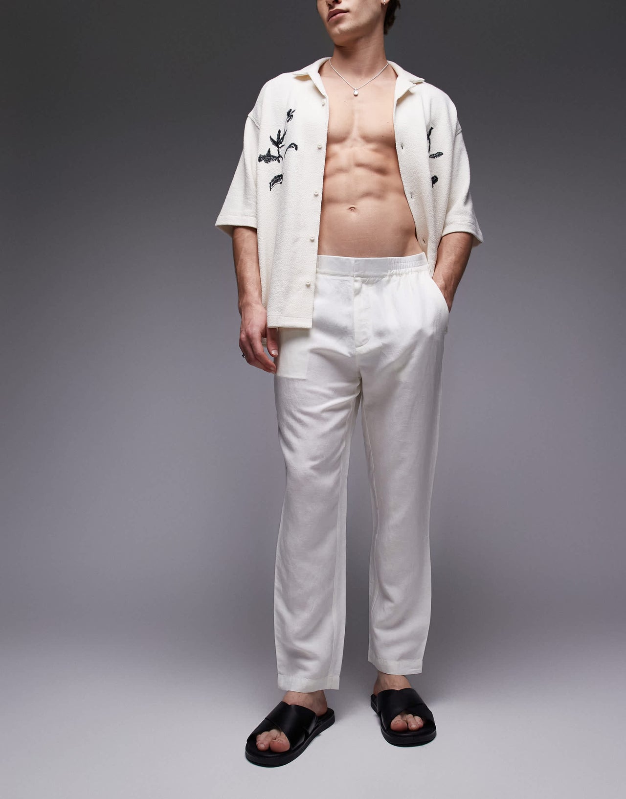 Topman tapered fit linen trouser ecru