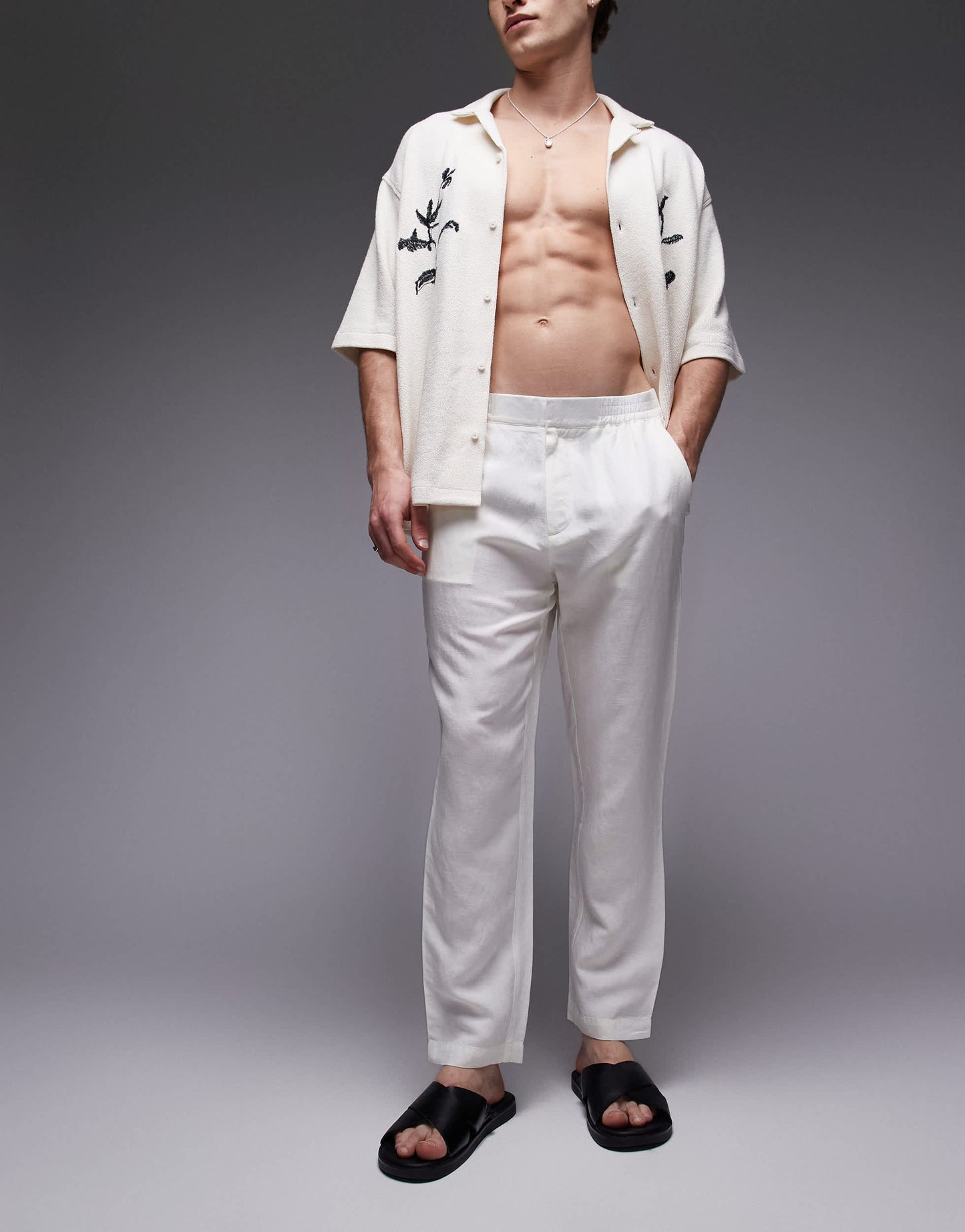 Topman tapered fit linen trouser ecru