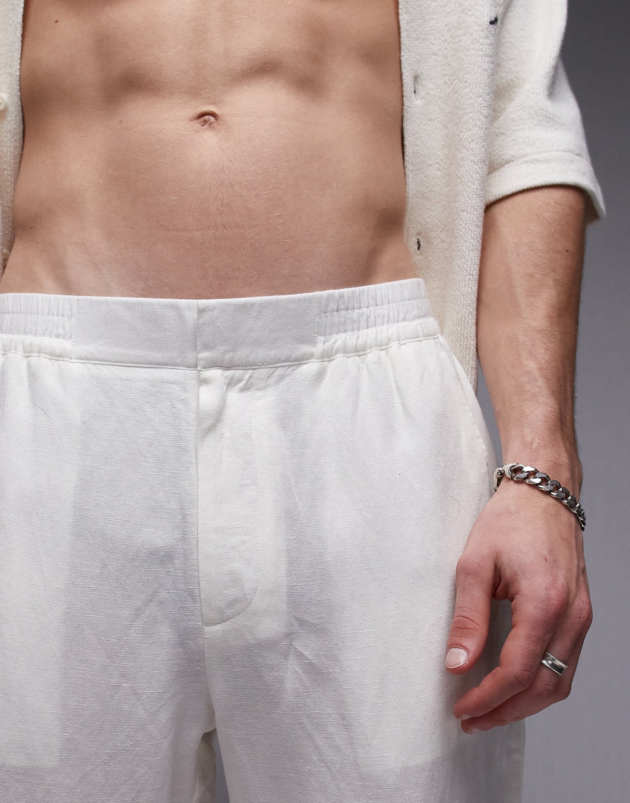 Topman tapered fit linen trouser ecru