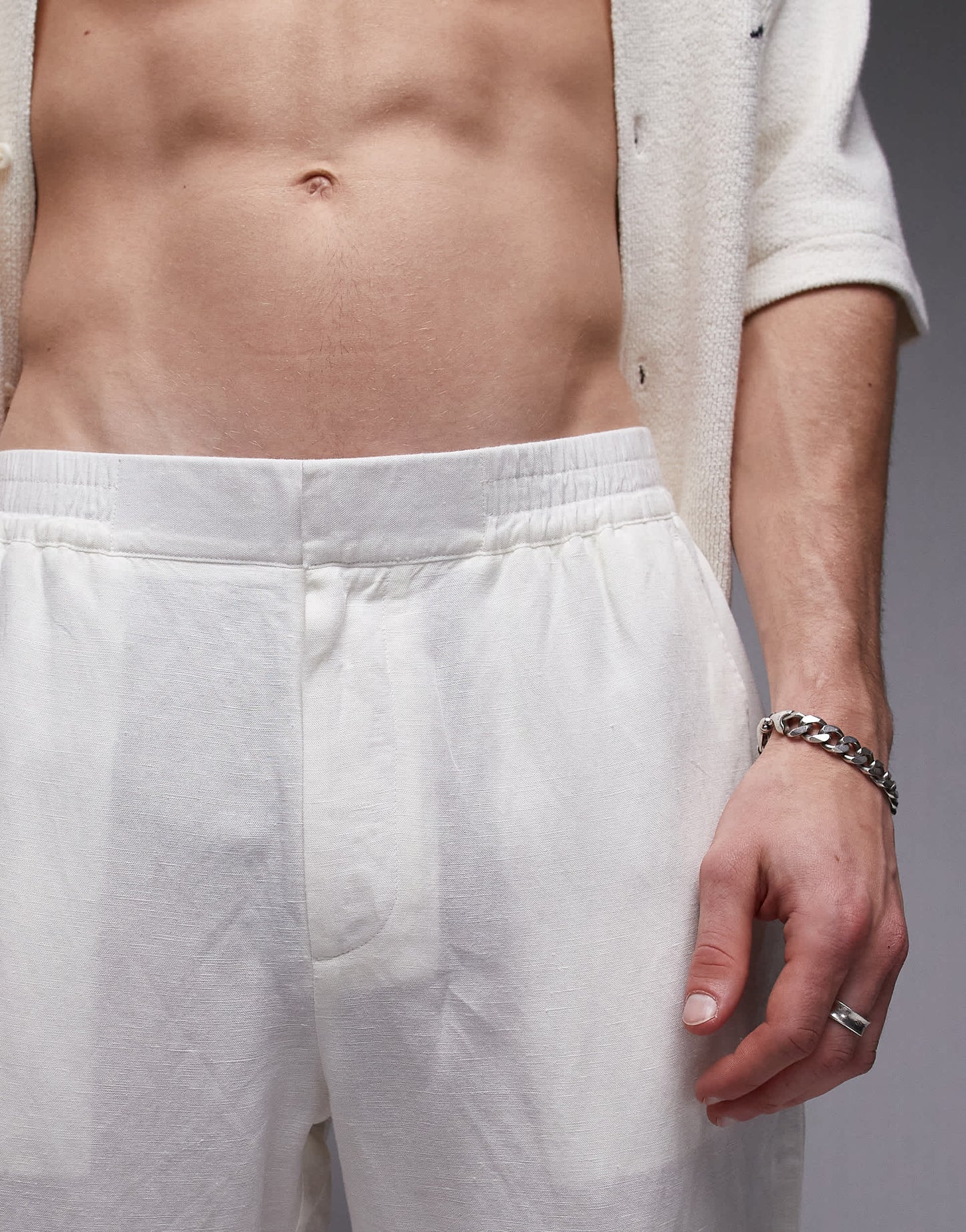 Topman tapered fit linen trouser ecru