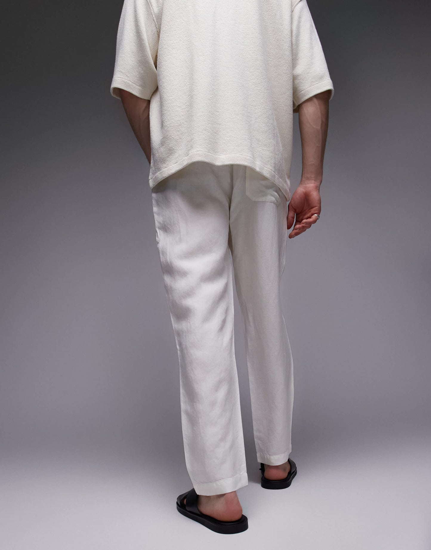 Topman tapered fit linen trouser ecru