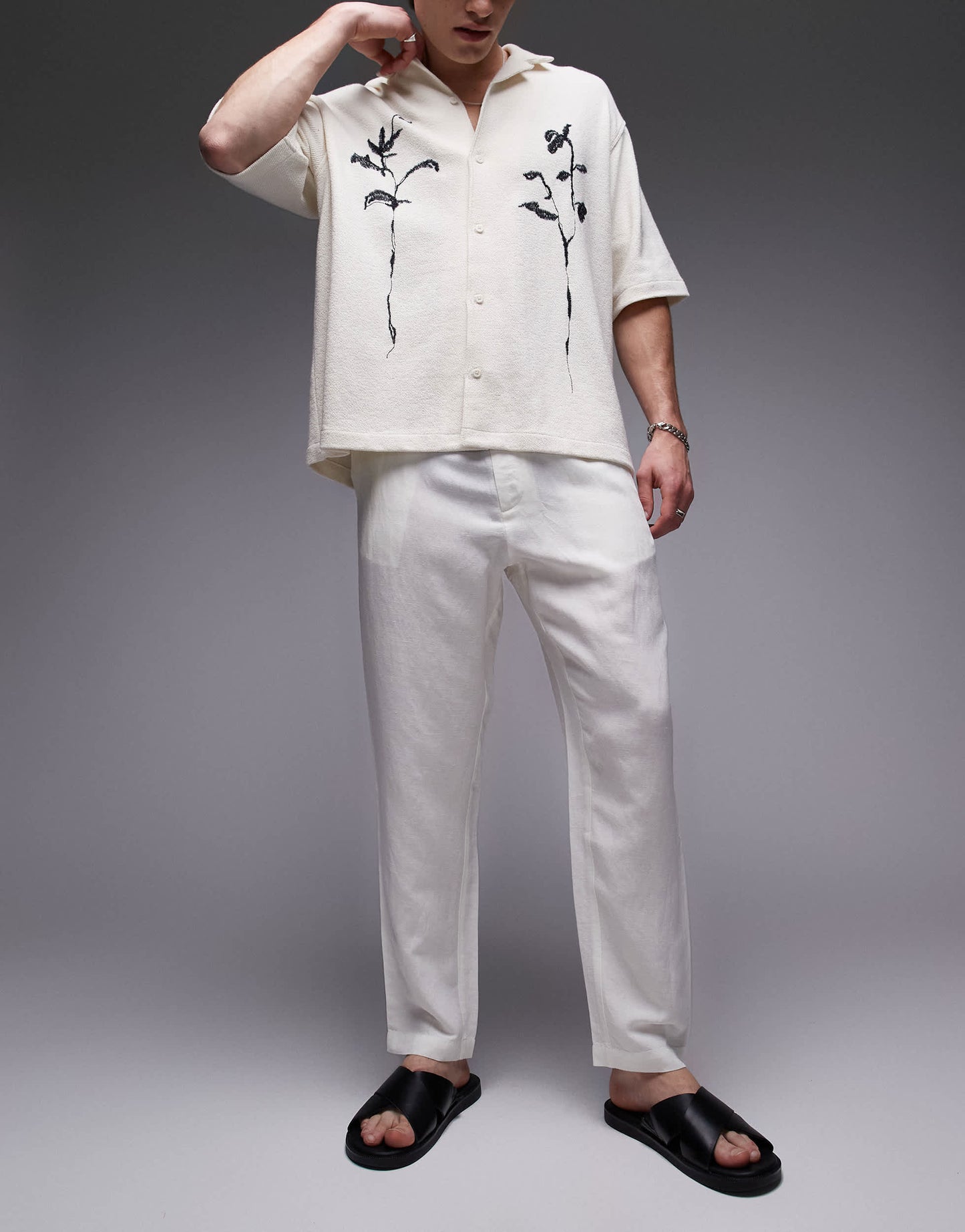 Topman tapered fit linen trouser ecru