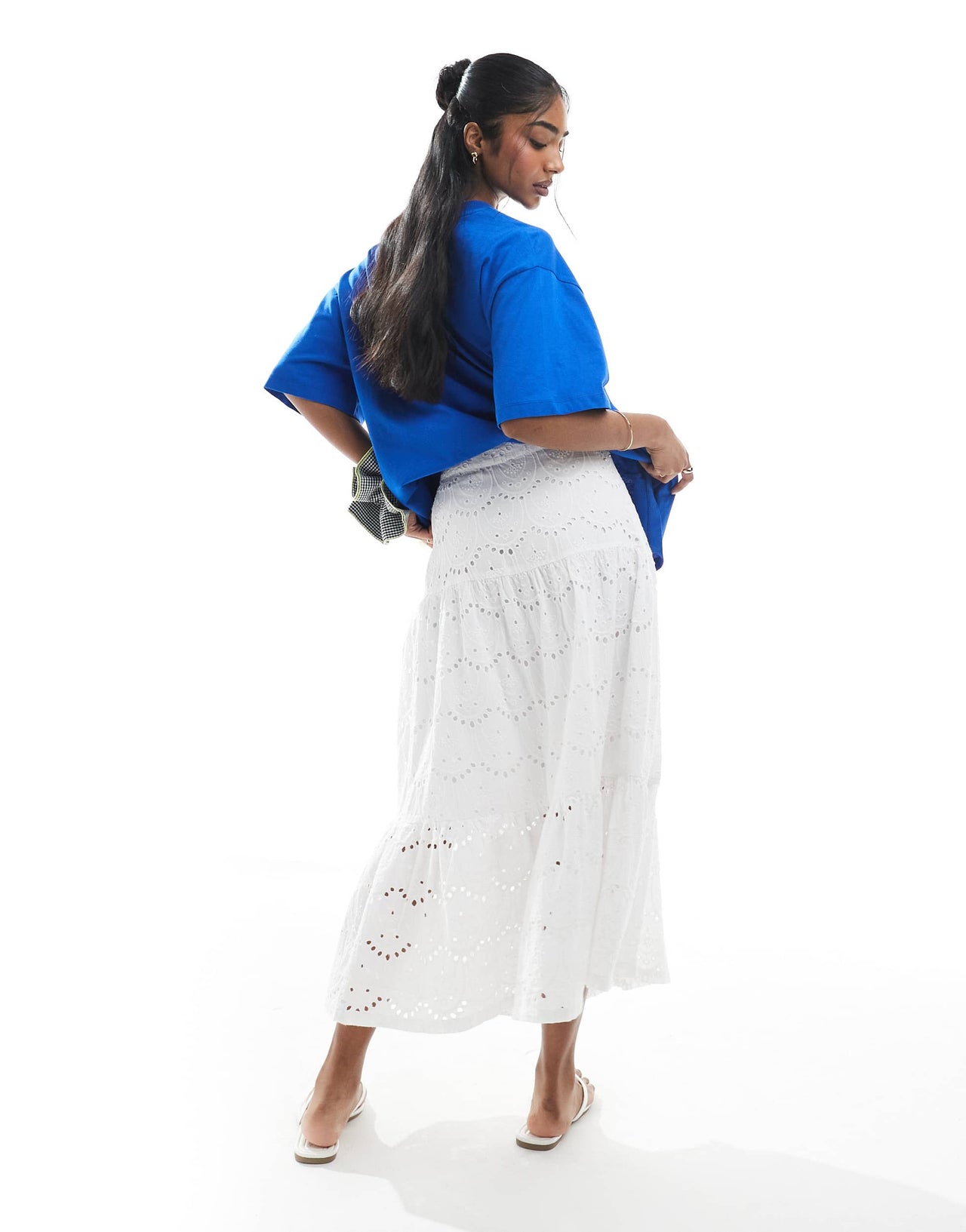 French Connection broderie tiered midaxi skirt in white