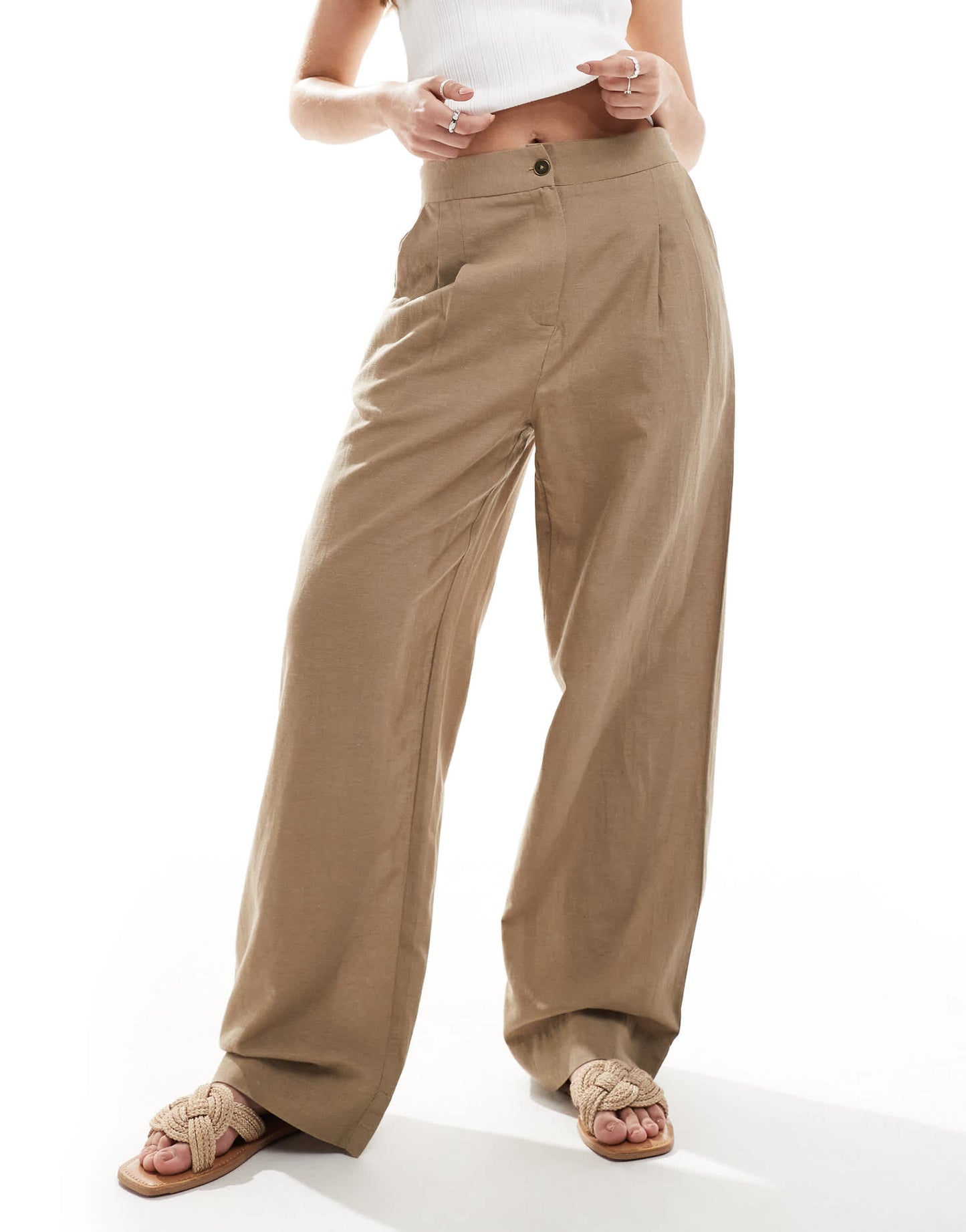 French Connection wide leg linen trousers in tan