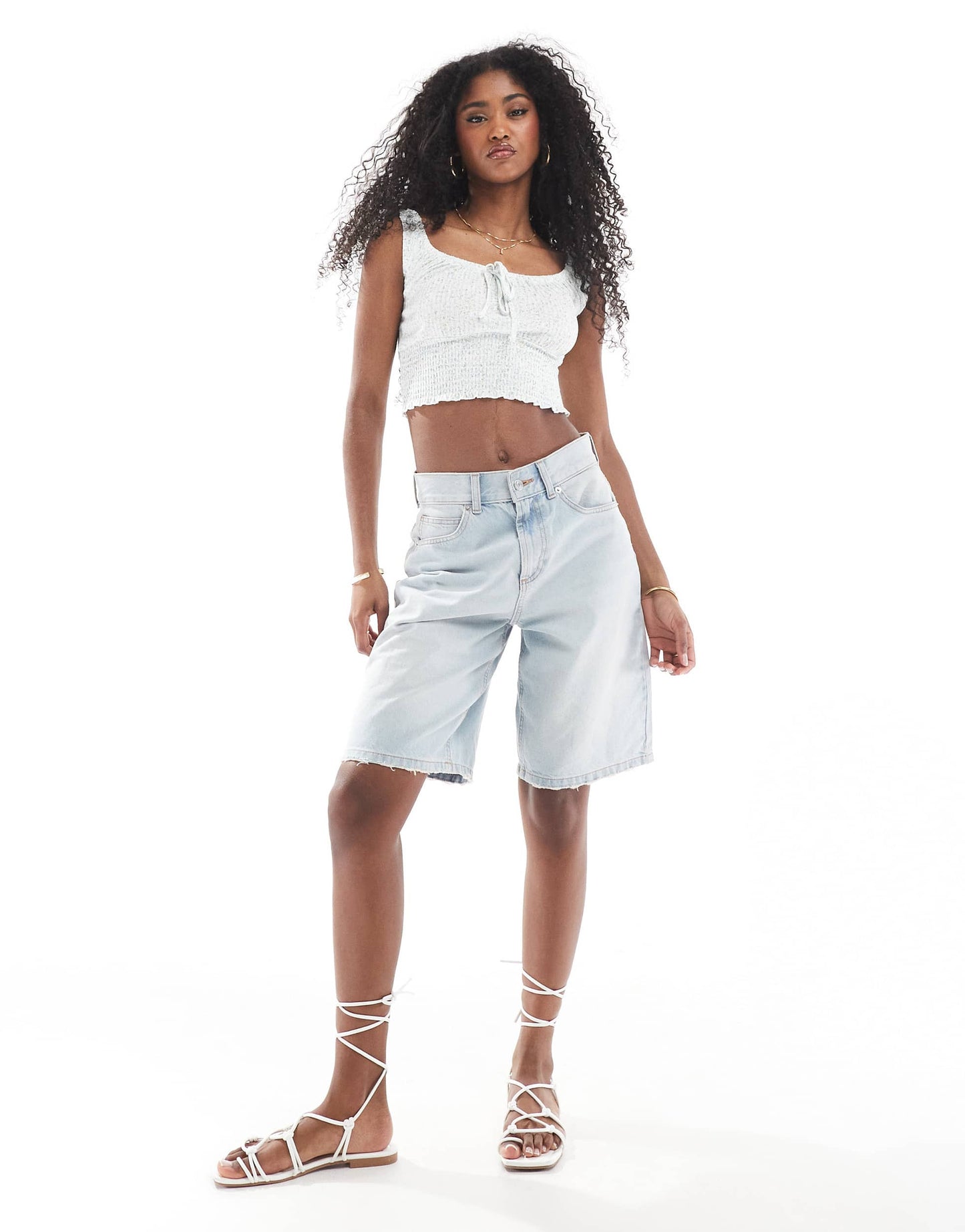 Cotton On shirred short sleeve top in ditsy blue