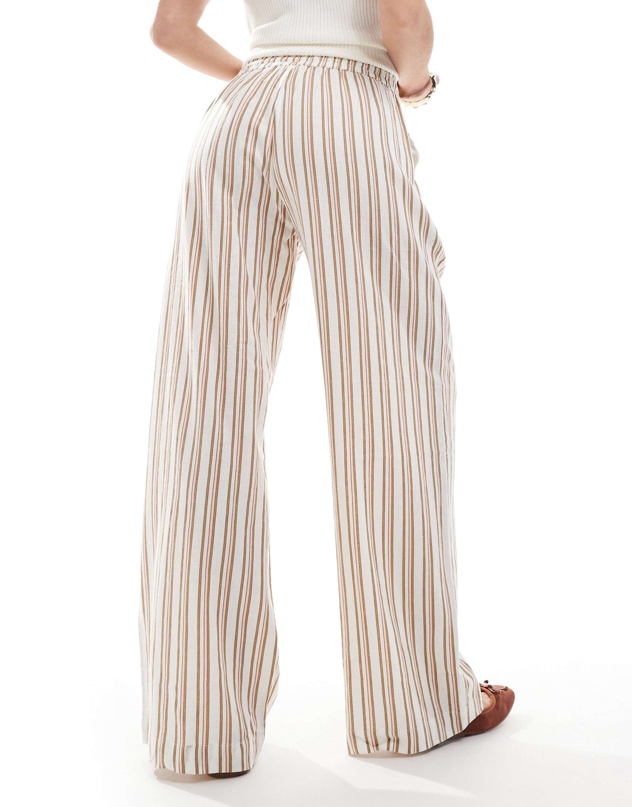 Cotton On Haven wide leg linen look pant in stripe artichoke