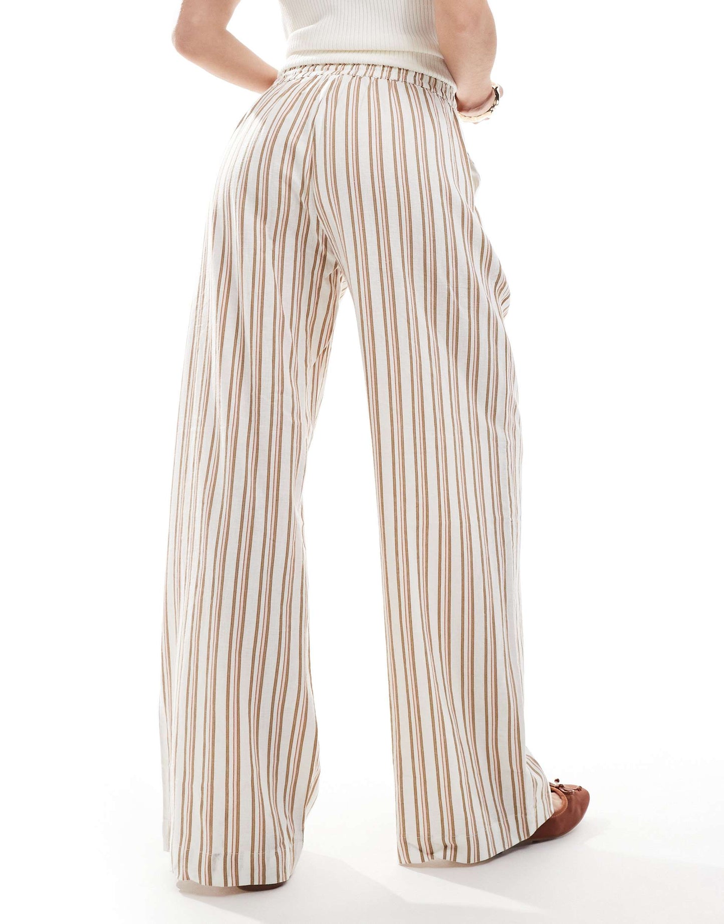 Cotton On Haven wide leg linen look pant in stripe artichoke