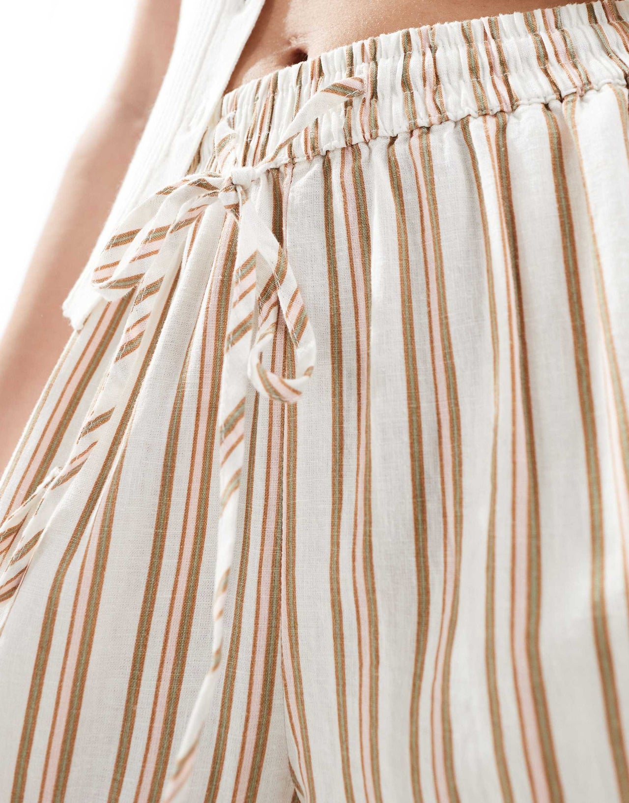 Cotton On Haven wide leg linen look pant in stripe artichoke