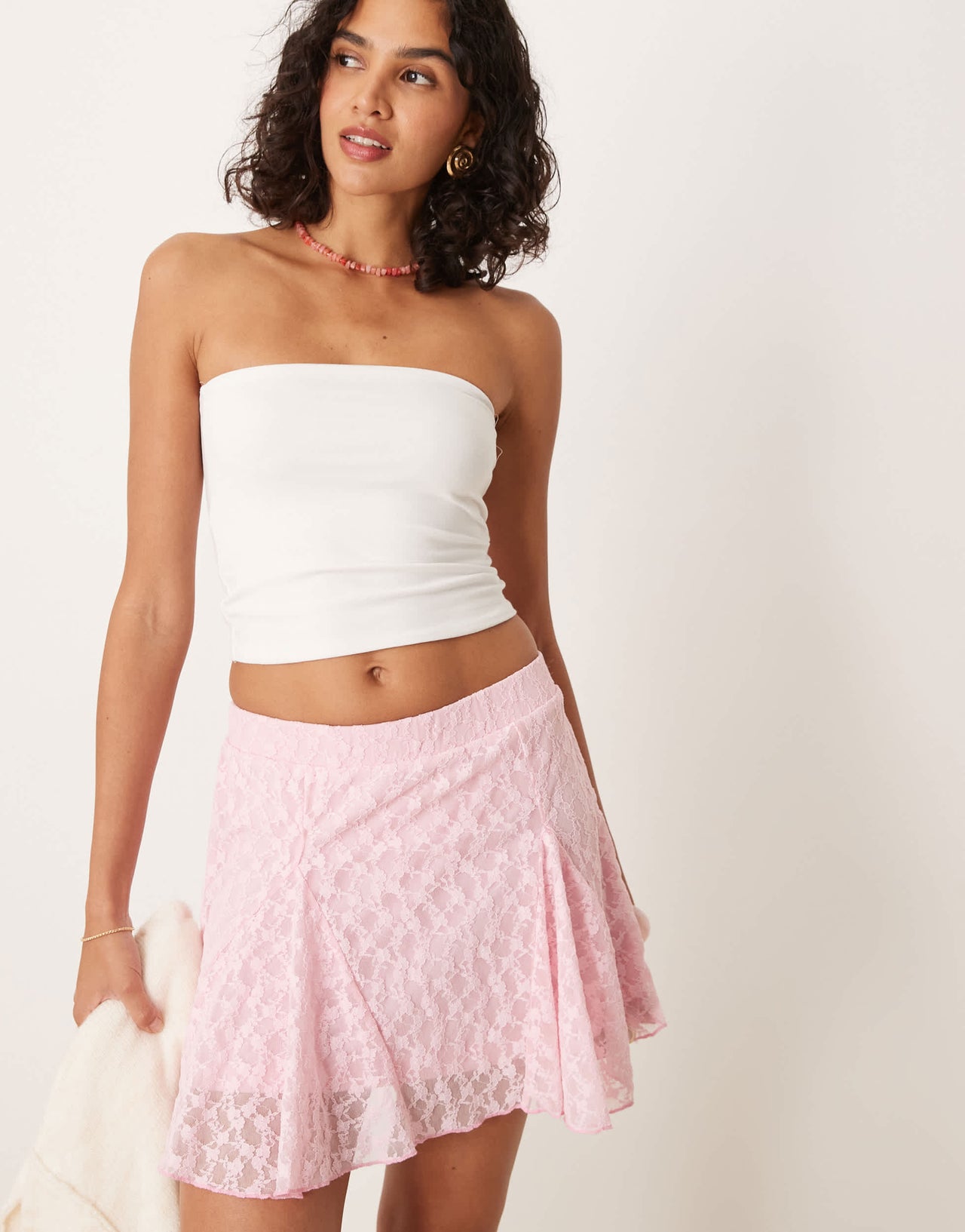ASOS DESIGN godet lace mini skirt in pink - PINK