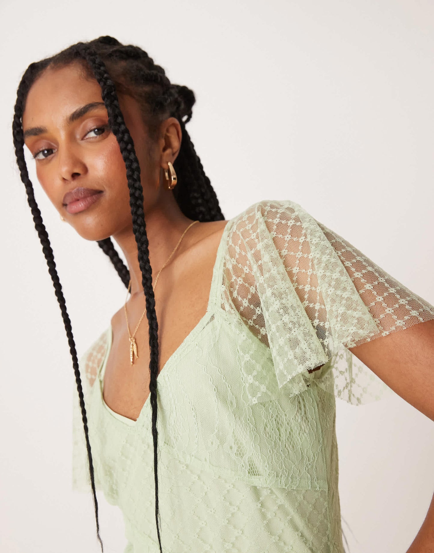 ASOS DESIGN flutter sleeve lace panelled maxi dress in mint