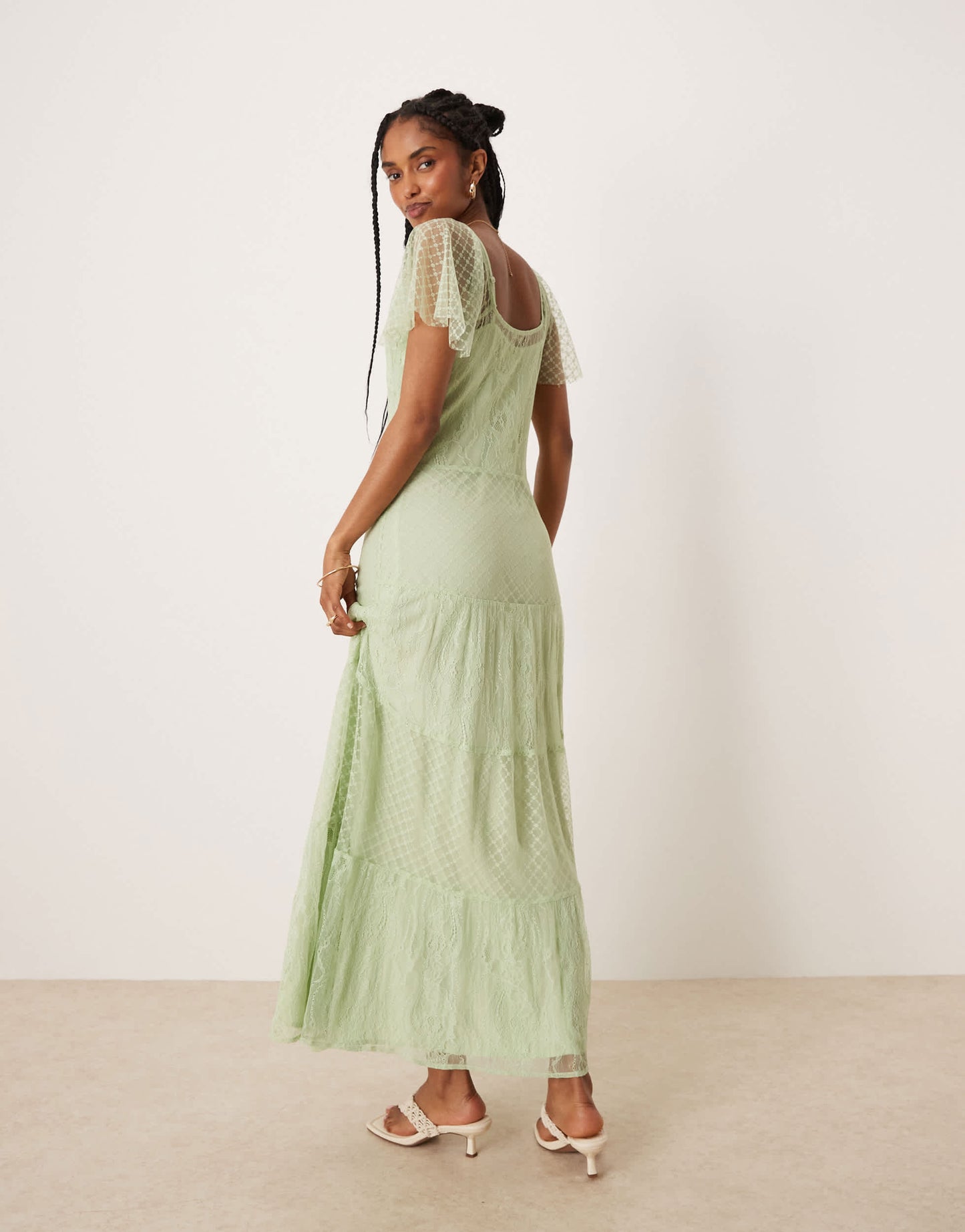 ASOS DESIGN flutter sleeve lace panelled maxi dress in mint