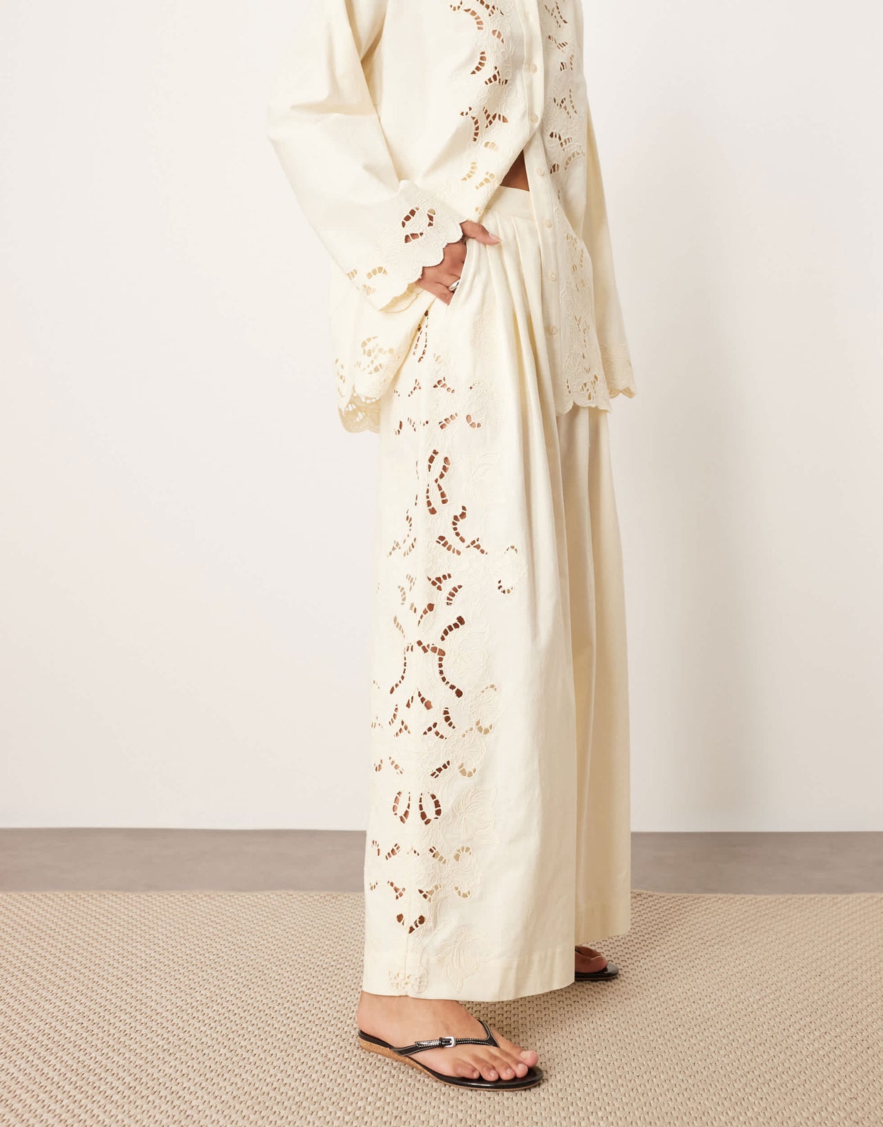 ARRANGE embroidered cutwork trouser co-ord in ecru