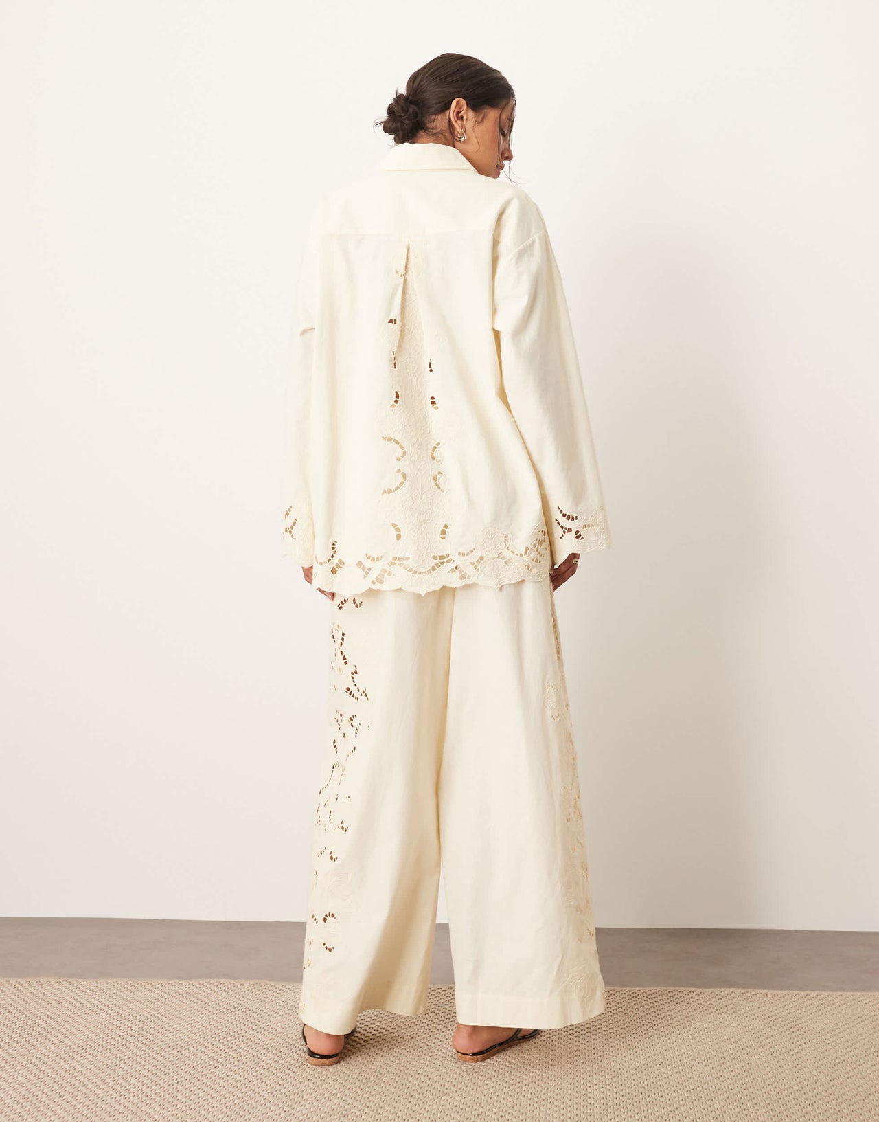 ARRANGE embroidered cutwork trouser co-ord in ecru