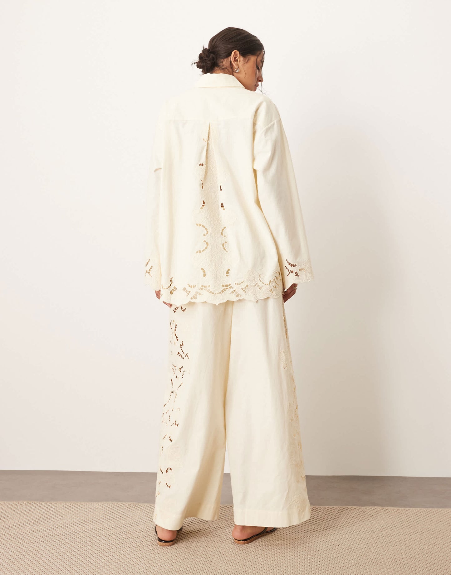 ARRANGE embroidered cutwork trouser co-ord in ecru